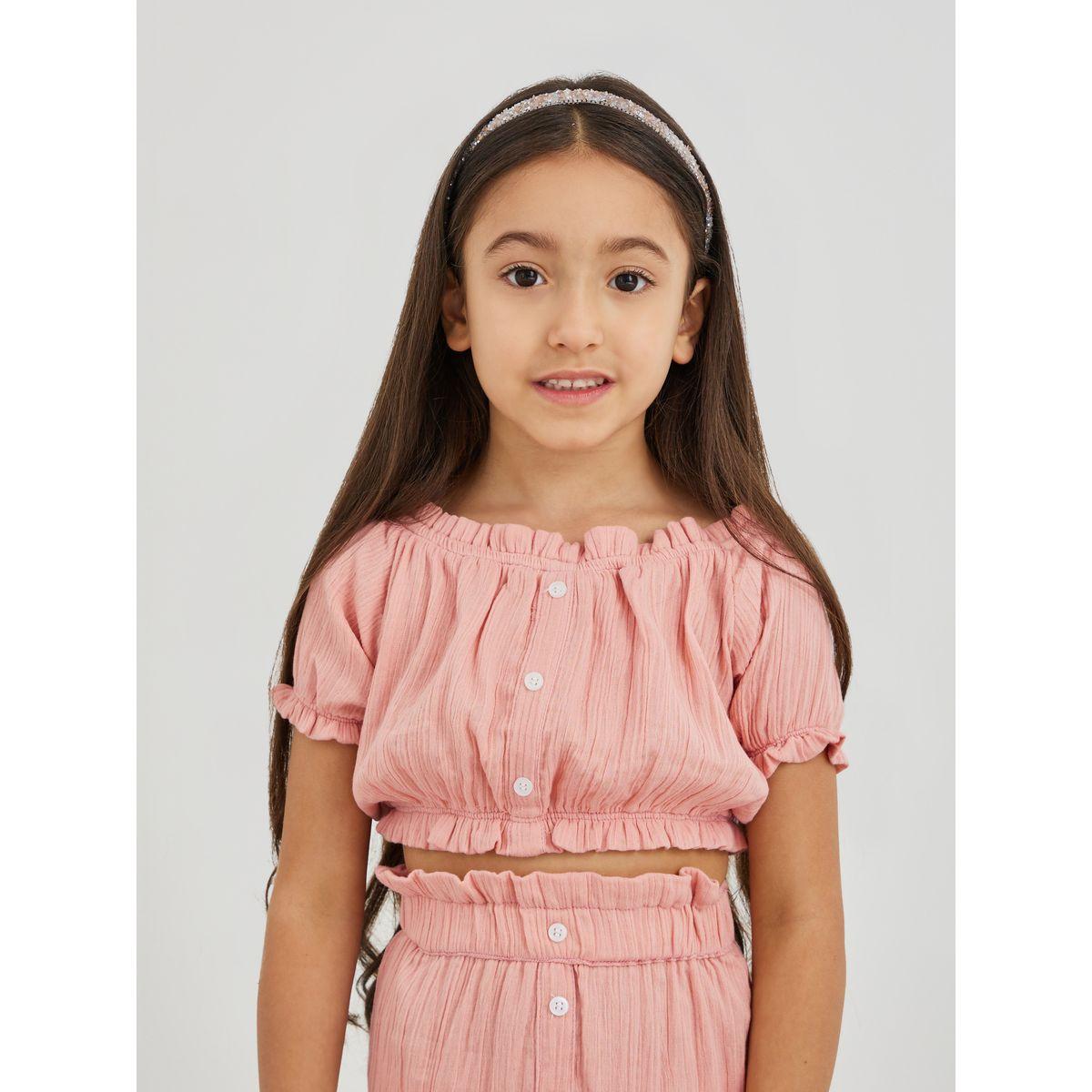 Styli Buttoned Puff Sleeve Crop Top and Skirts Set-girls-clothing-setsandcoords-image-3