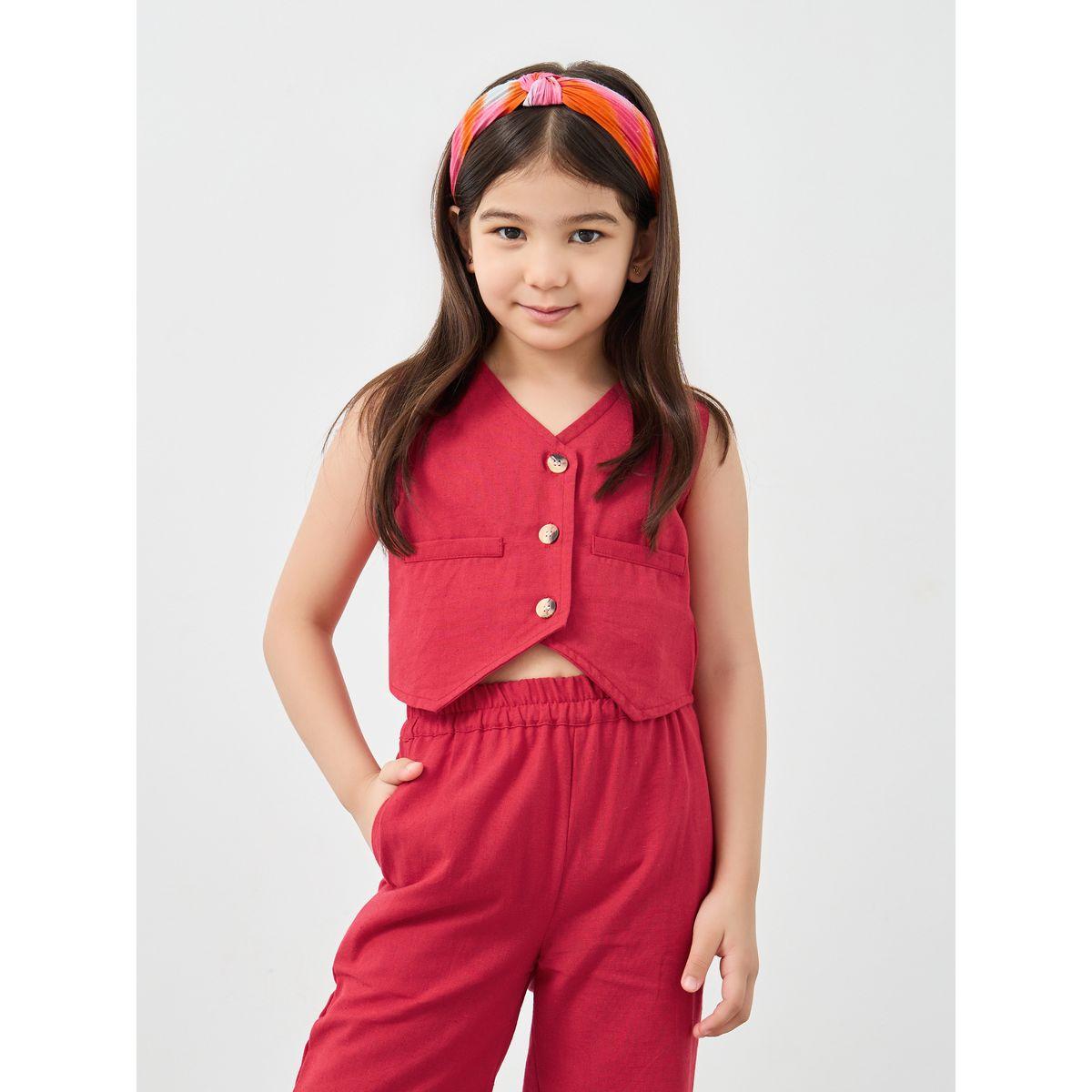 Styli Button Front Waistcoat and Pants Set-girls-clothing-setsandcoords-image-2