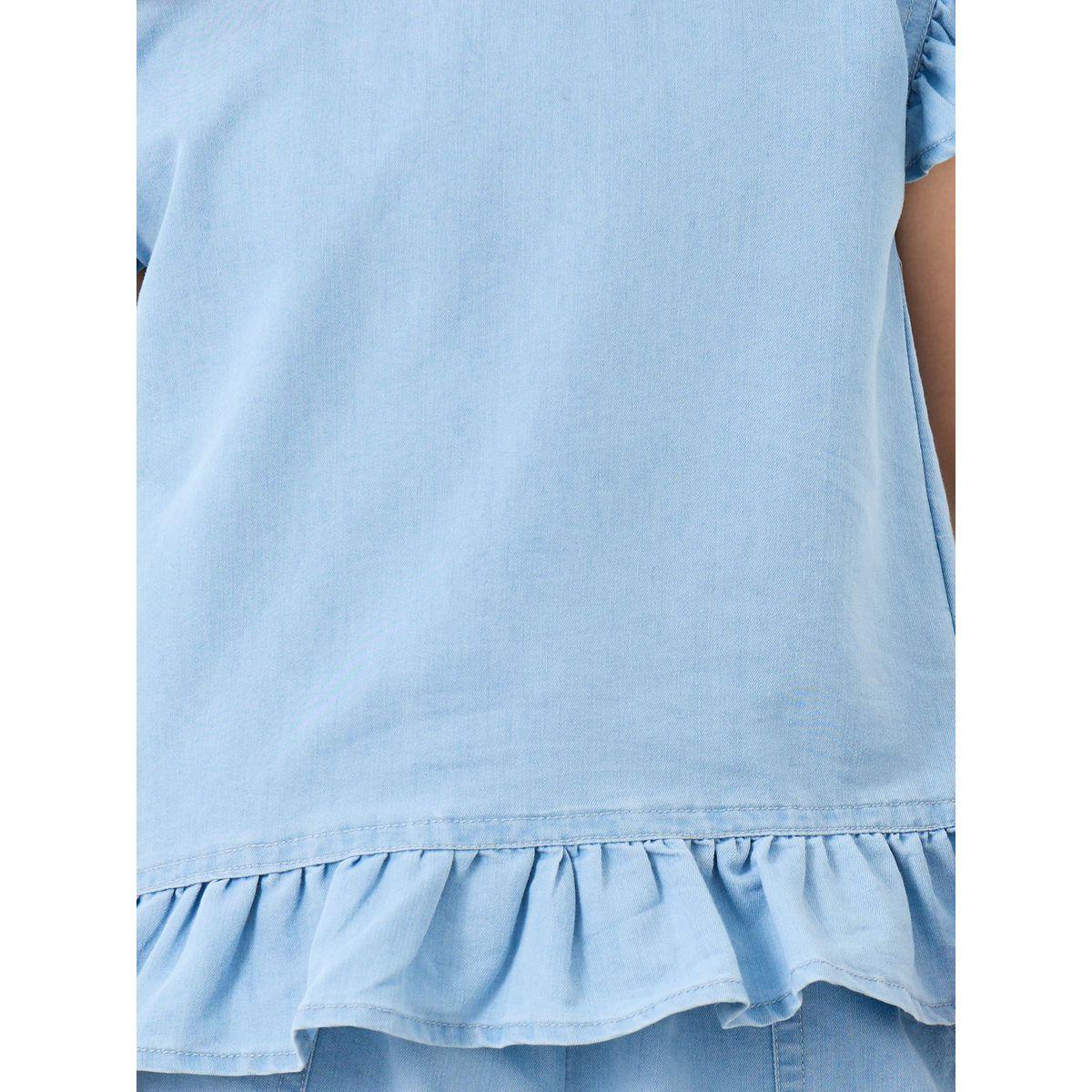 طقم من بنطال وبلوزة دنيم بتفاصيل كشكش-girls-clothing-setsandcoords-image-3