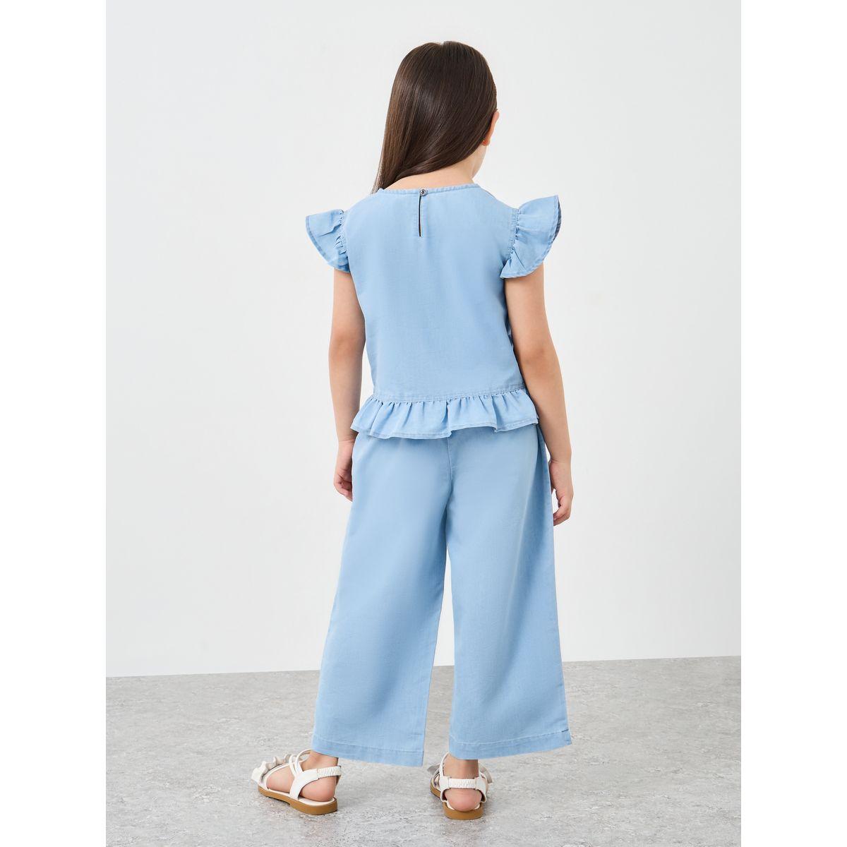Styli Ruffled Edge Denim Top and Pants Set-girls-clothing-setsandcoords-image-4