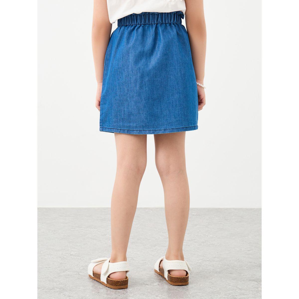 تنورة قصيرة بنسيج دنيم وخصر مطاطي-girls-clothing-bottoms-skirts-image-4