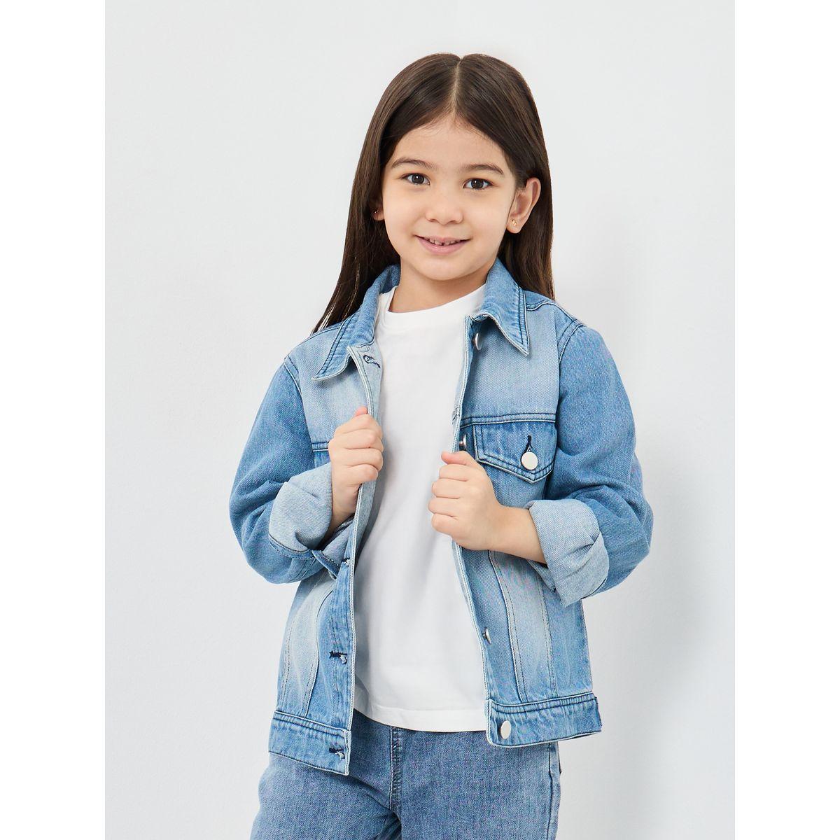 Styli Faded Denim Jacket with Flap Pocket-girls-clothing-jacketsandcoats-image-1