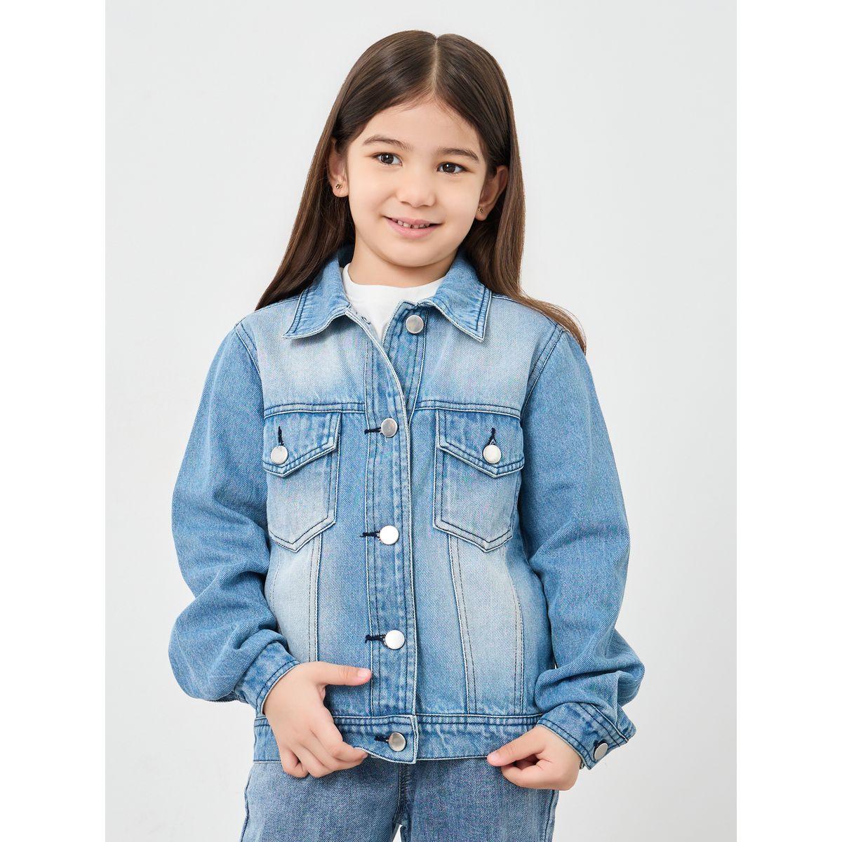 Styli Faded Denim Jacket with Flap Pocket-girls-clothing-jacketsandcoats-image-2