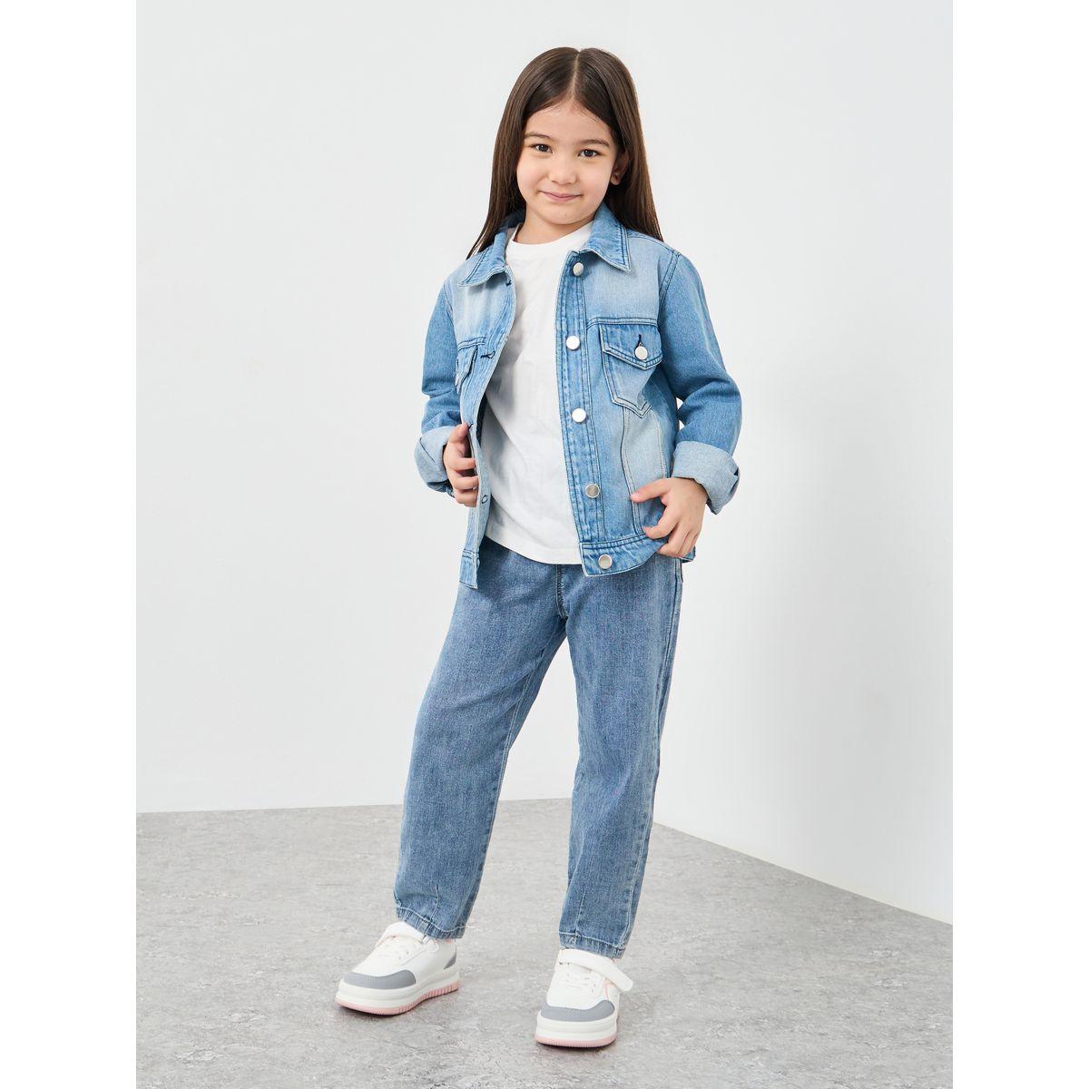 Styli Faded Denim Jacket with Flap Pocket-girls-clothing-jacketsandcoats-image-3
