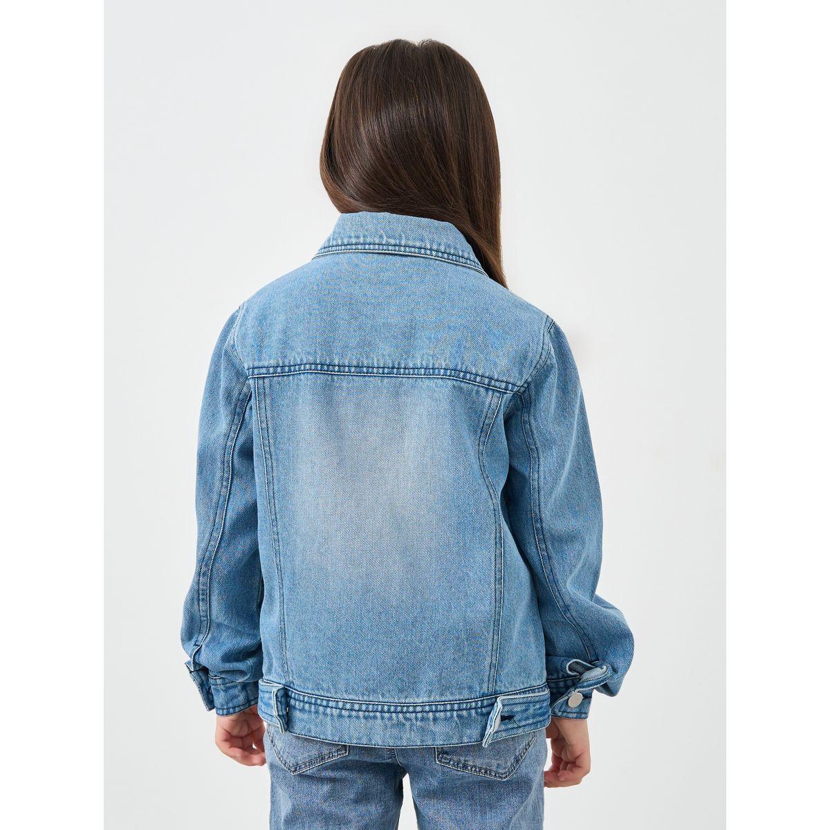 Styli Faded Denim Jacket with Flap Pocket-girls-clothing-jacketsandcoats-image-5