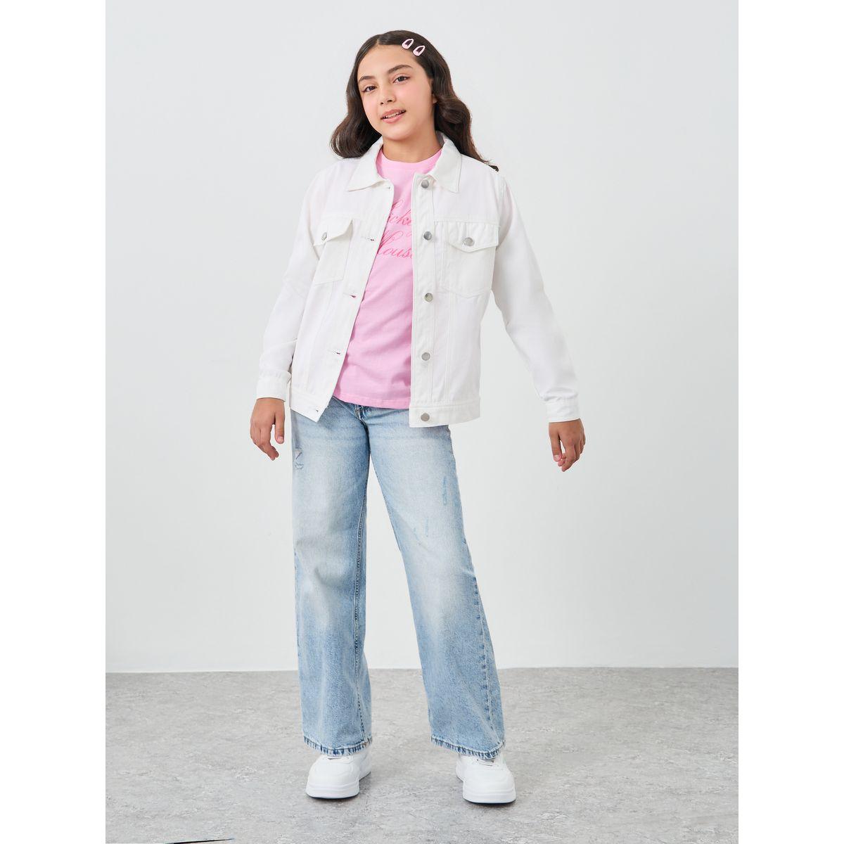 Styli White Cotton Denim Jacket with Flap Pocker-girls-clothing-jacketsandcoats-image-2