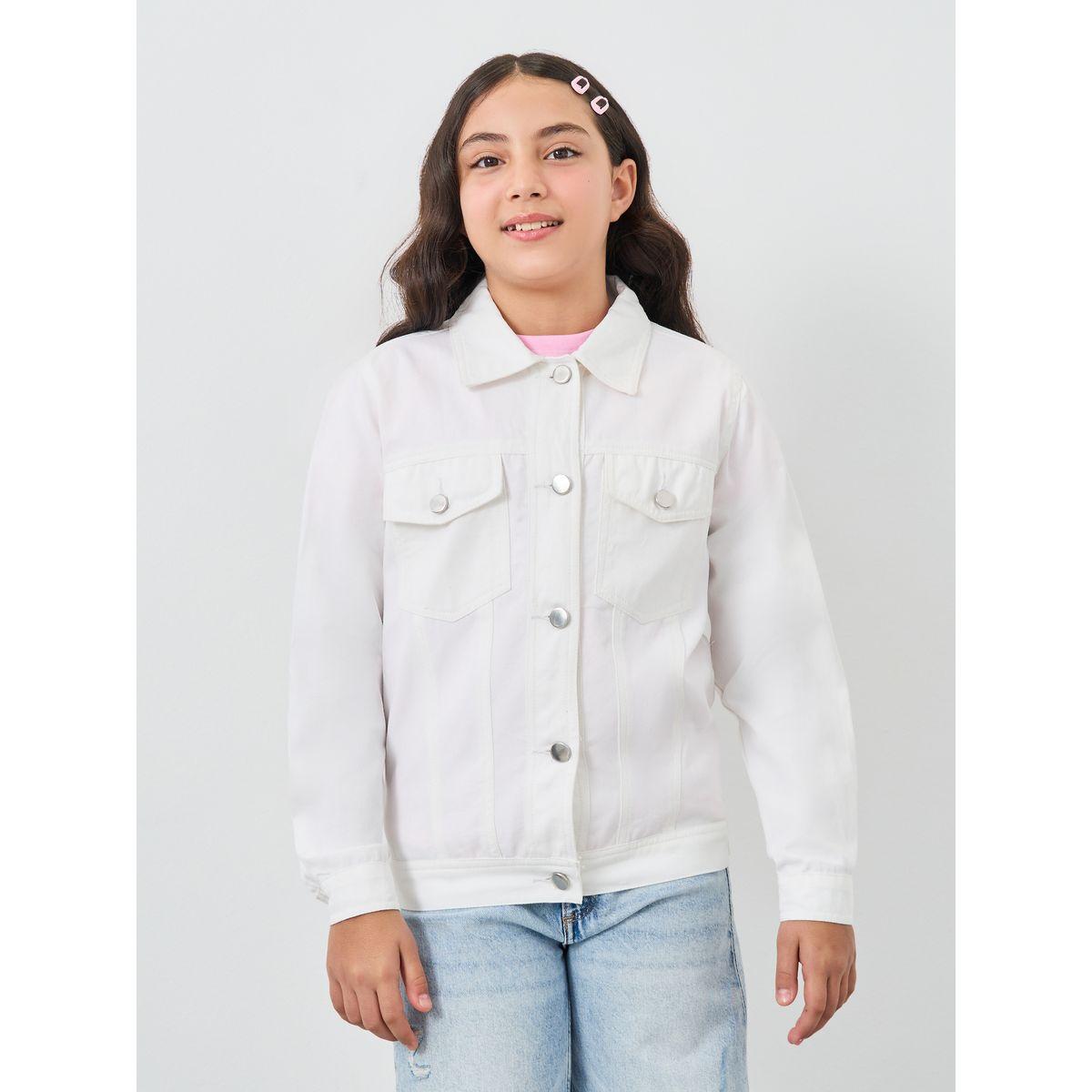 Styli White Cotton Denim Jacket with Flap Pocker-girls-clothing-jacketsandcoats-image-3