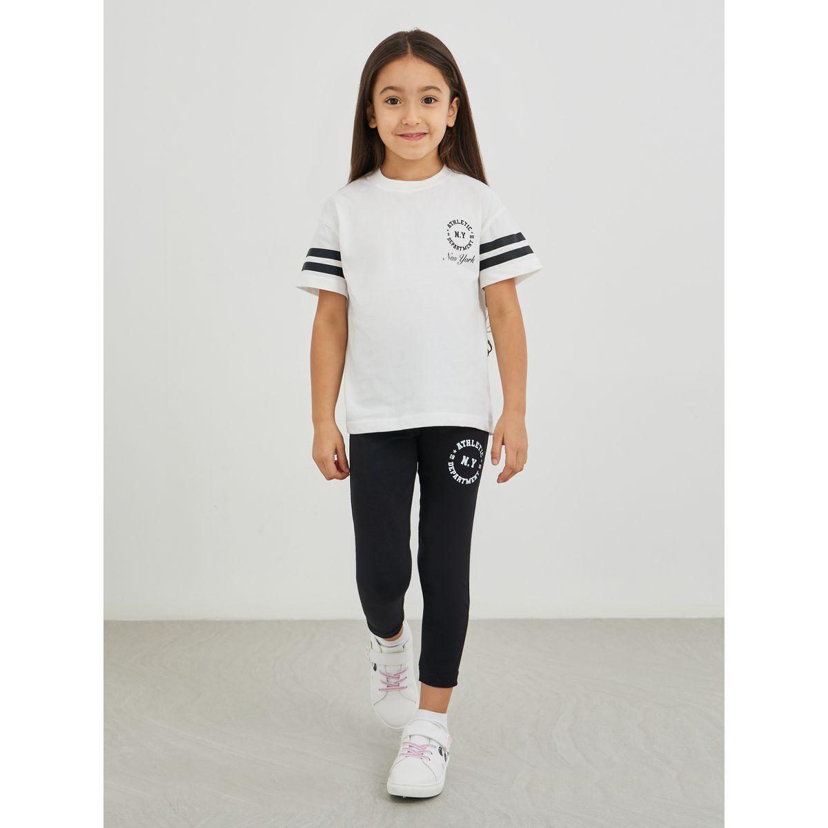 Styli Slogan Print Round Neck T-Shirt and Leggings Set-girls-clothing-setsandcoords-image-2