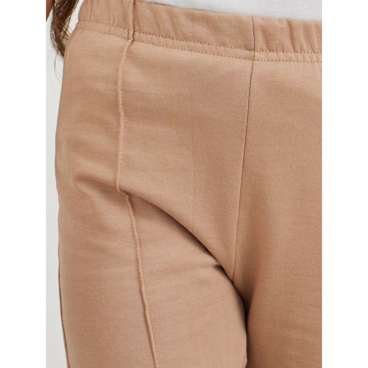 Styli Girls Beige Solid Pin Tuck Flared Leggings-girls-clothing-bottoms-leggings-image-3