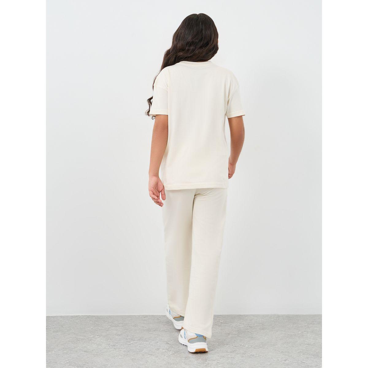 Styli Girls Off White Slogan Print Oversized T-Shirt and Wide Leg Joggers Set-girls-clothing-setsandcoords-image-6