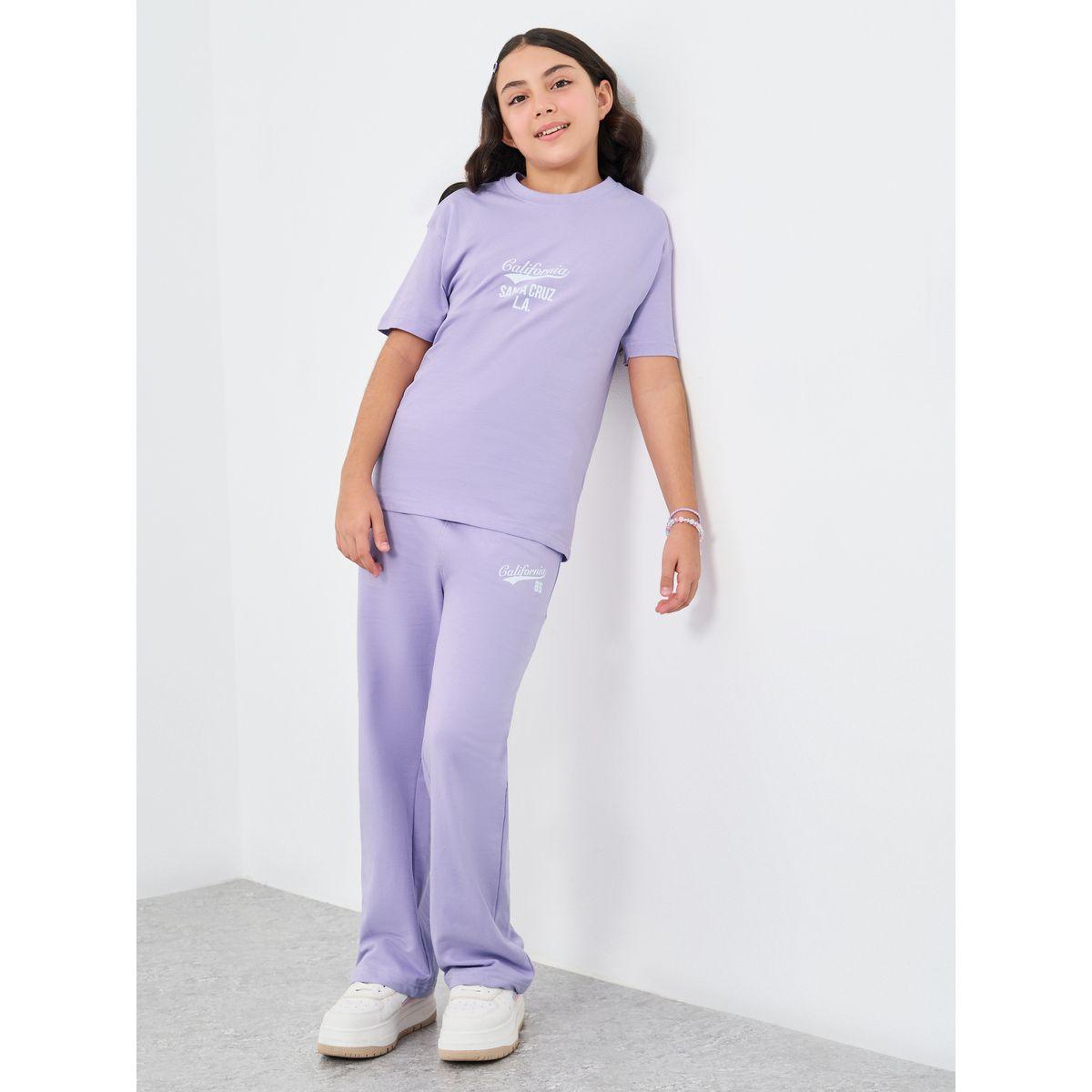 Styli Girls Text Print Oversized T-Shirt and Wide Leg Joggers Set-girls-clothing-setsandcoords-image-1