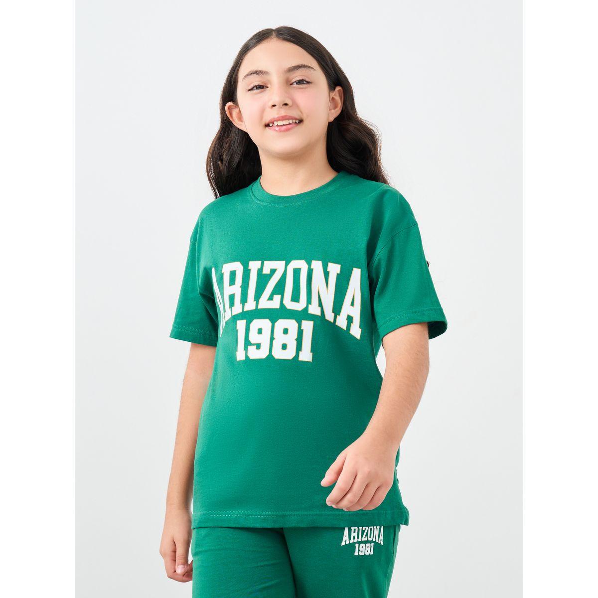 Styli Girls Green Text Print Oversized T-Shirt and Joggers Set-girls-clothing-setsandcoords-image-3