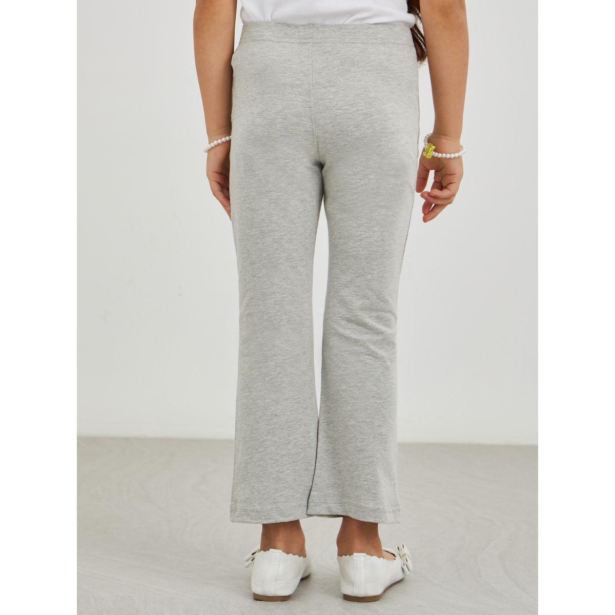 Styli Girls Grey Solid Elasticated Waistband Flared Leggings-girls-clothing-bottoms-leggings-image-4