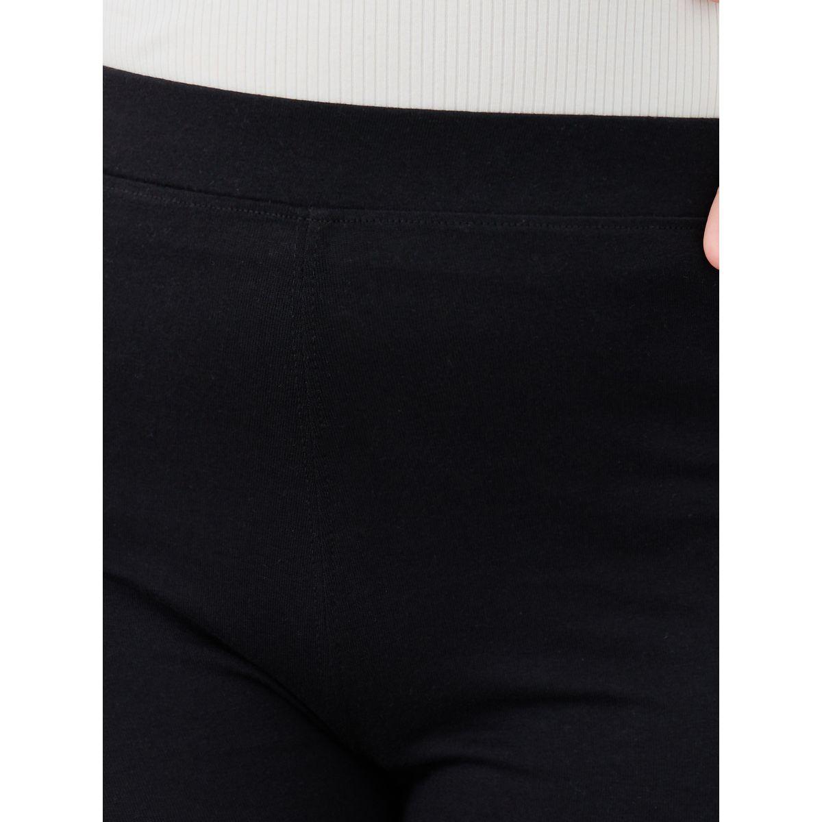 Styli Girls Black Solid Elasticated Waistband Flared Leggings-girls-clothing-bottoms-leggings-image-3