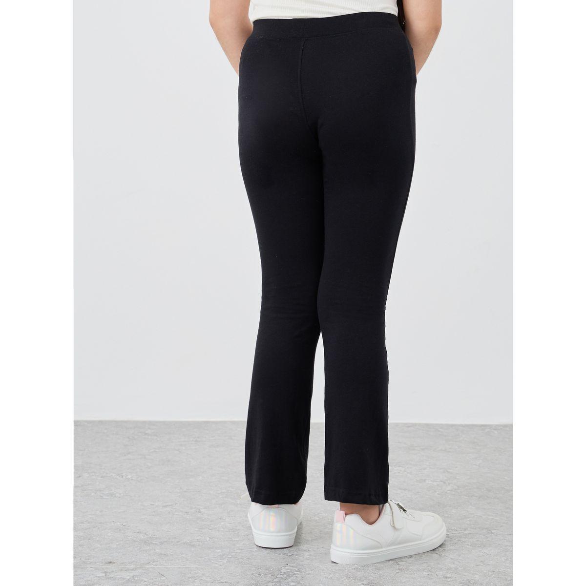 Styli Girls Black Solid Elasticated Waistband Flared Leggings-girls-clothing-bottoms-leggings-image-4