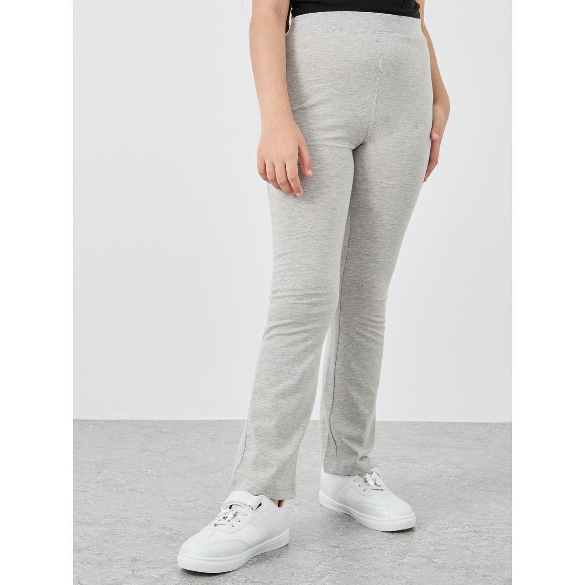 Styli Girls Grey Solid Elasticated Waistband Flared Leggings-girls-clothing-bottoms-leggings-image-1