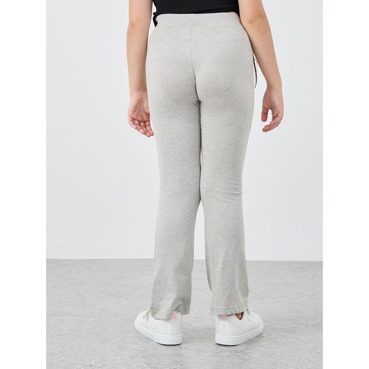 Styli Girls Grey Solid Elasticated Waistband Flared Leggings-girls-clothing-bottoms-leggings-image-4