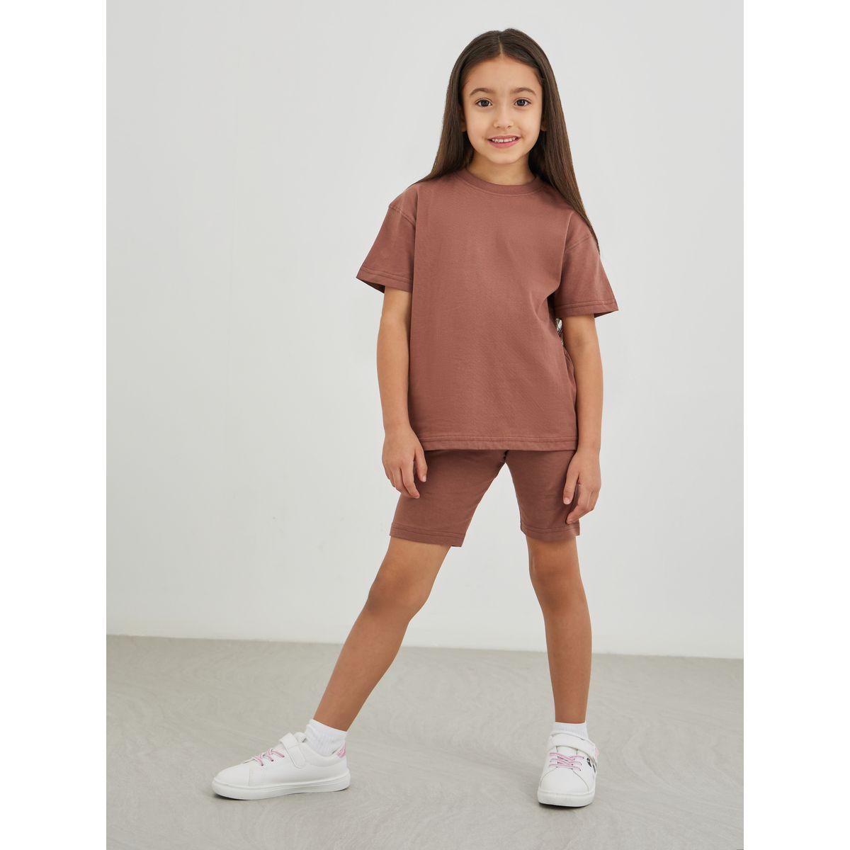 Styli Solid Oversized T-Shirt with Cycle Shorts Set-girls-clothing-setsandcoords-image-1