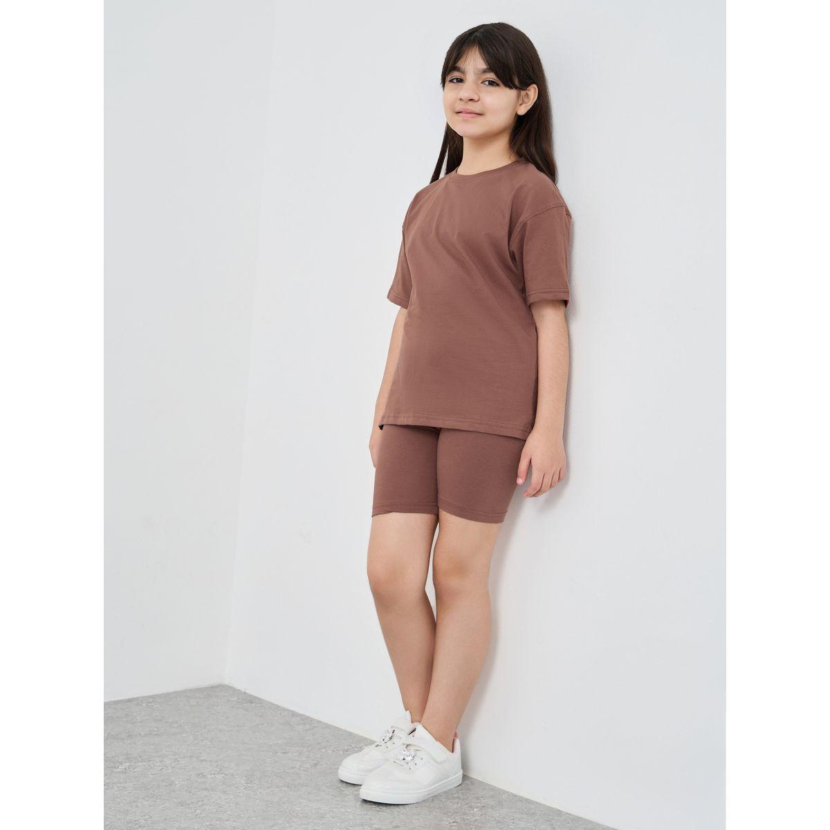 Styli Solid Oversized T-Shirt with Cycle Shorts Set-girls-clothing-setsandcoords-image-1