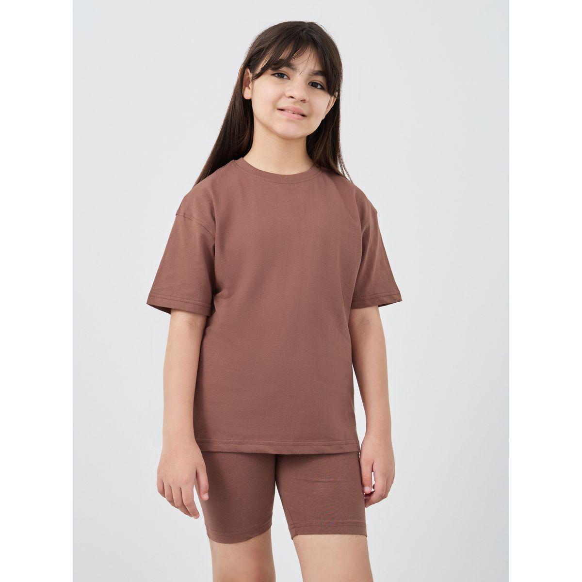 Styli Solid Oversized T-Shirt with Cycle Shorts Set-girls-clothing-setsandcoords-image-3