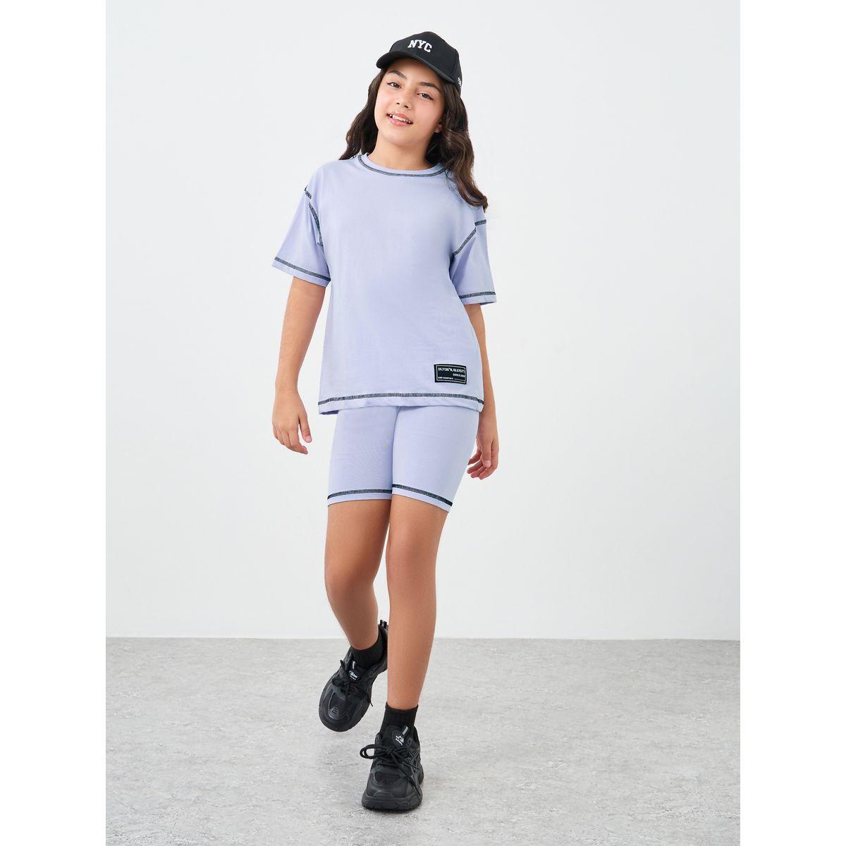 طقم منسق من شورت وتيشيرت فضفاض-girls-clothing-setsandcoords-image-2