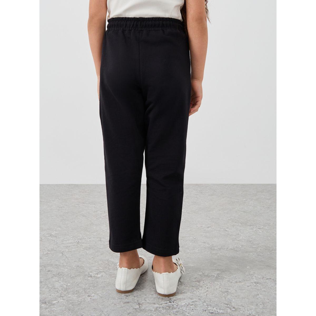 Styli Girls Black Solid Drawstring Waist Joggers with Front Seam-girls-clothing-bottoms-joggersandtrackpants-image-4