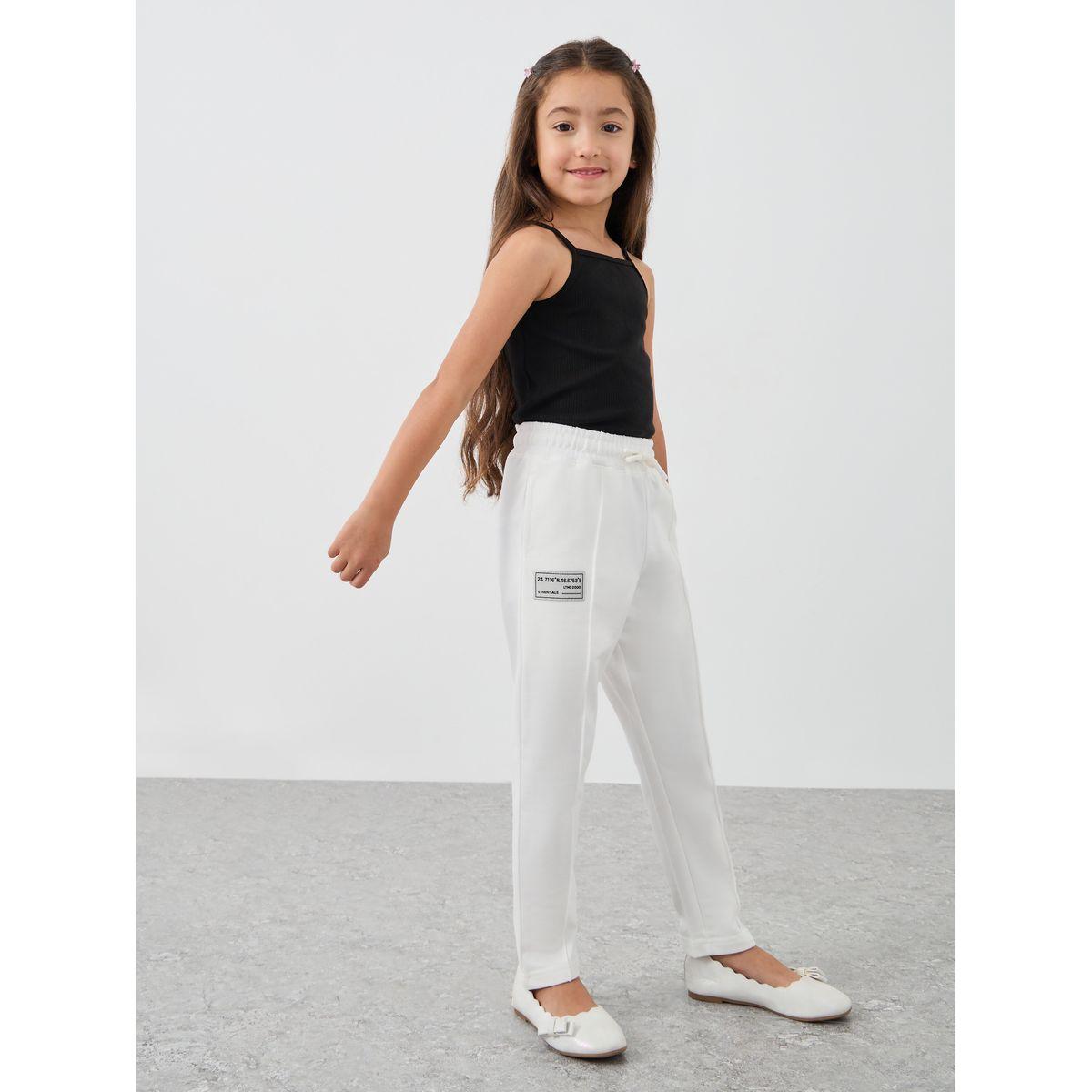 Styli Girls Off White Solid Drawstring Waist Joggers with Front Seam-girls-clothing-bottoms-joggersandtrackpants-image-2