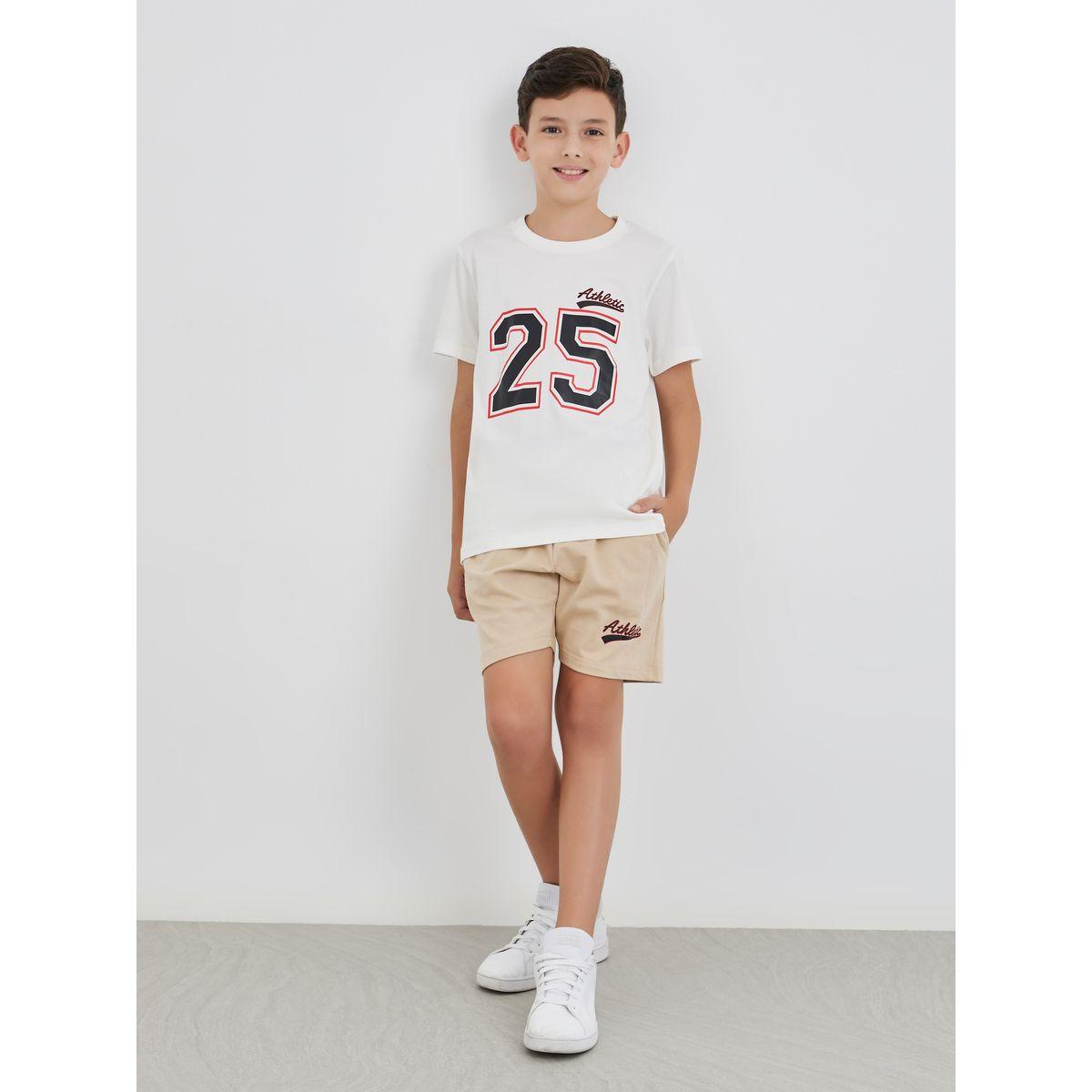 Styli Slogan Print Round Neck T-Shirt and Shorts Set-boys-clothing-setsandcoords-image-1