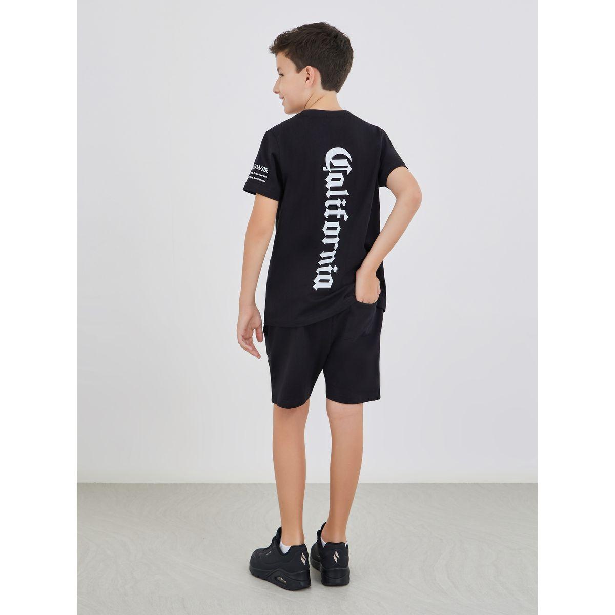 Styli Slogan Print T-Shirt and Shorts Set-boys-clothing-setsandcoords-image-1