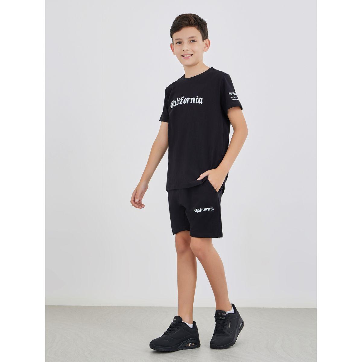 Styli Slogan Print T-Shirt and Shorts Set-boys-clothing-setsandcoords-image-2