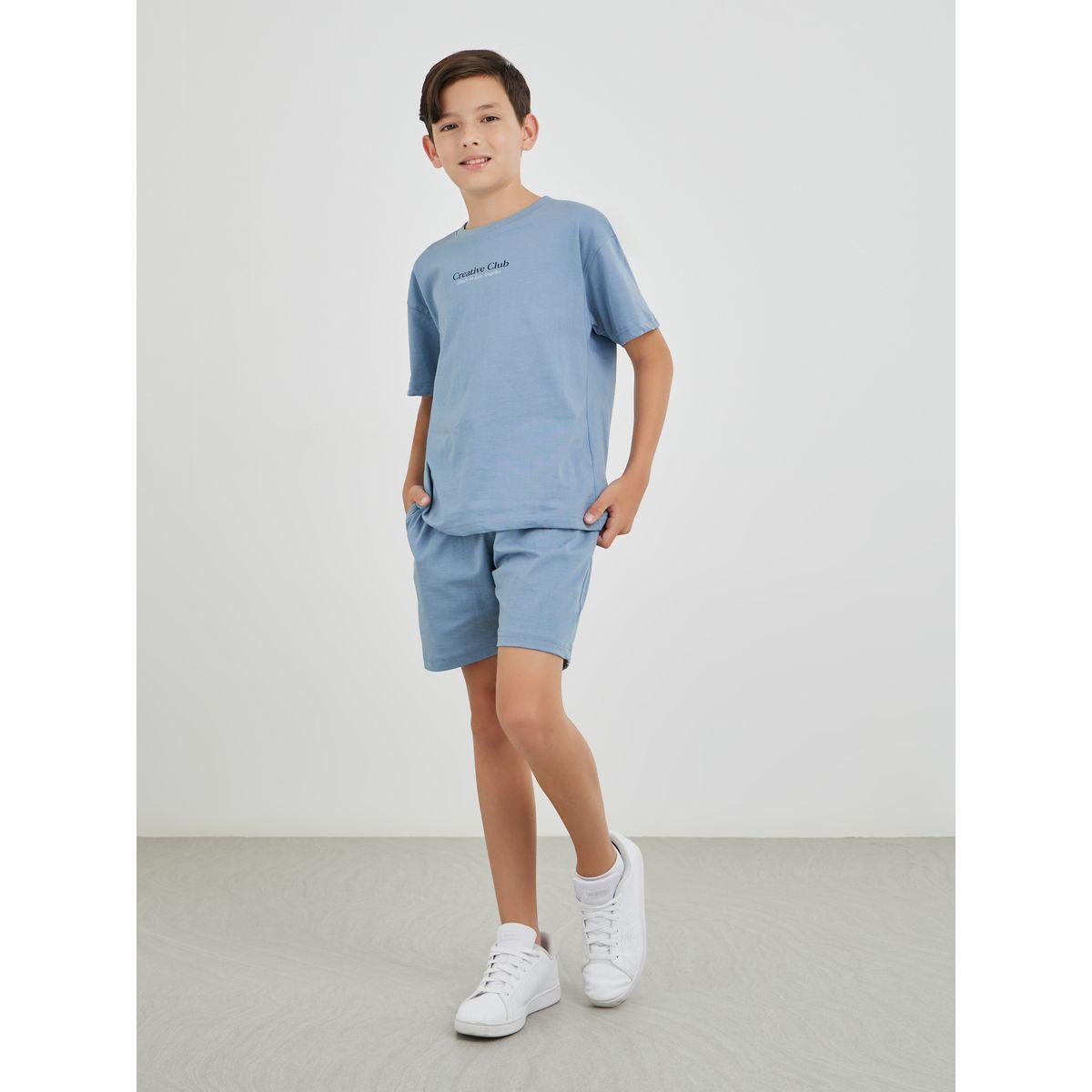 Styli Boys Typography Print Oversized T-Shirt and Shorts Set-boys-clothing-setsandcoords-image-1