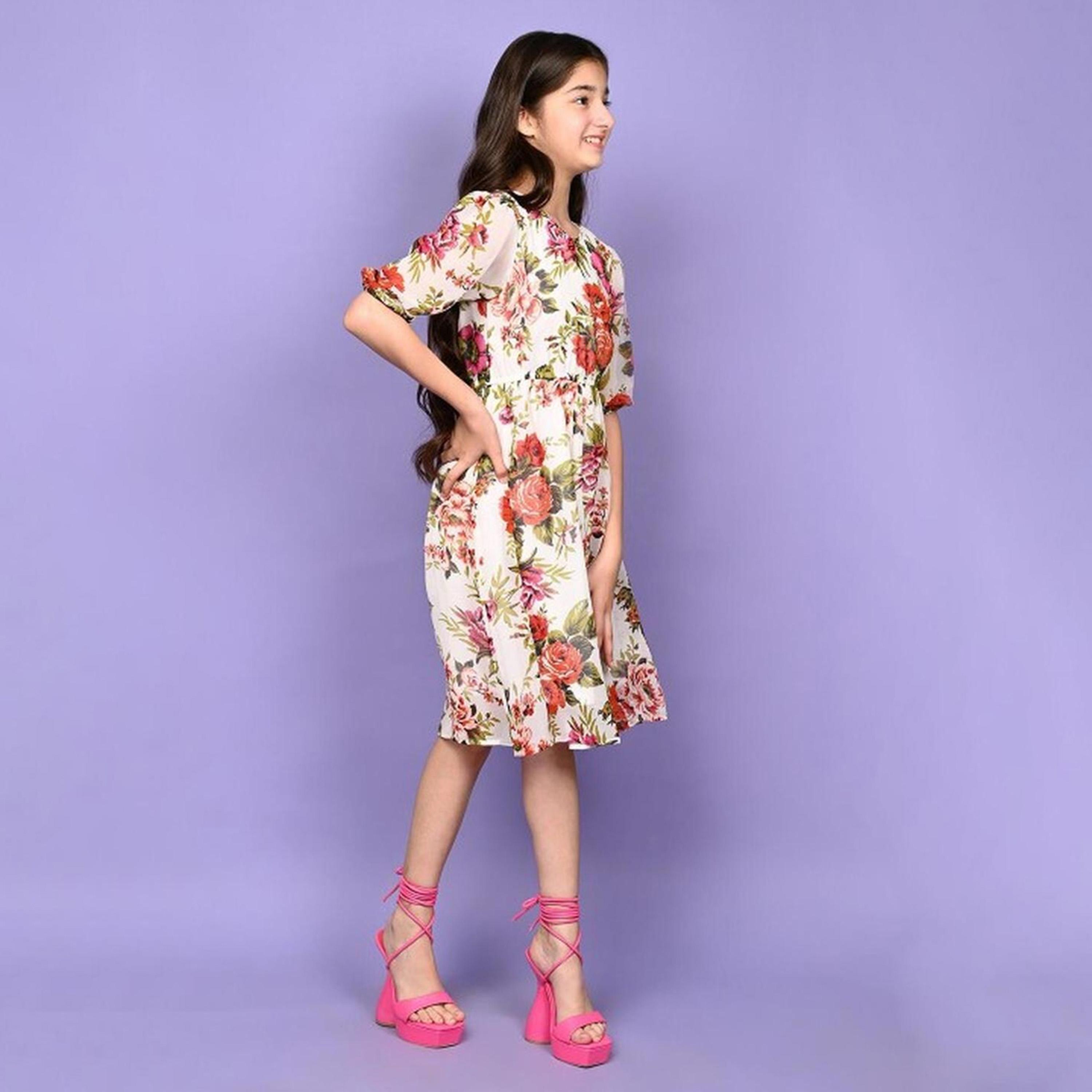 ليبيكس × ستايلي-  فستان جورجيت لون كريمي والبرتقالي-girls-clothing-dressesandjumpsuits-image-2