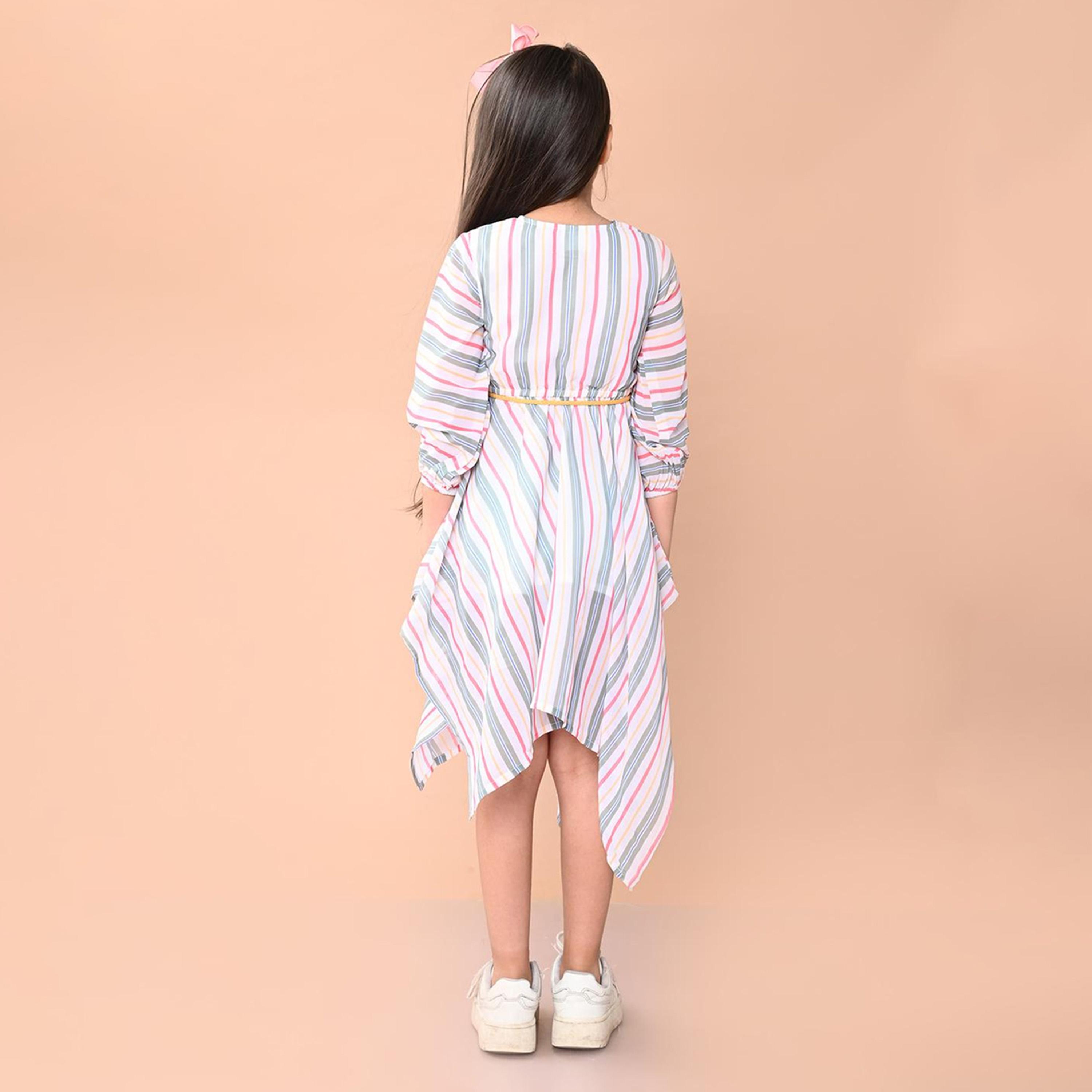 ليبيكس × ستايلي-  فستان متوسط ​​الطول مخطط بحاشية غير متماثلة وأكمام 3/4-girls-clothing-dressesandjumpsuits-image-3
