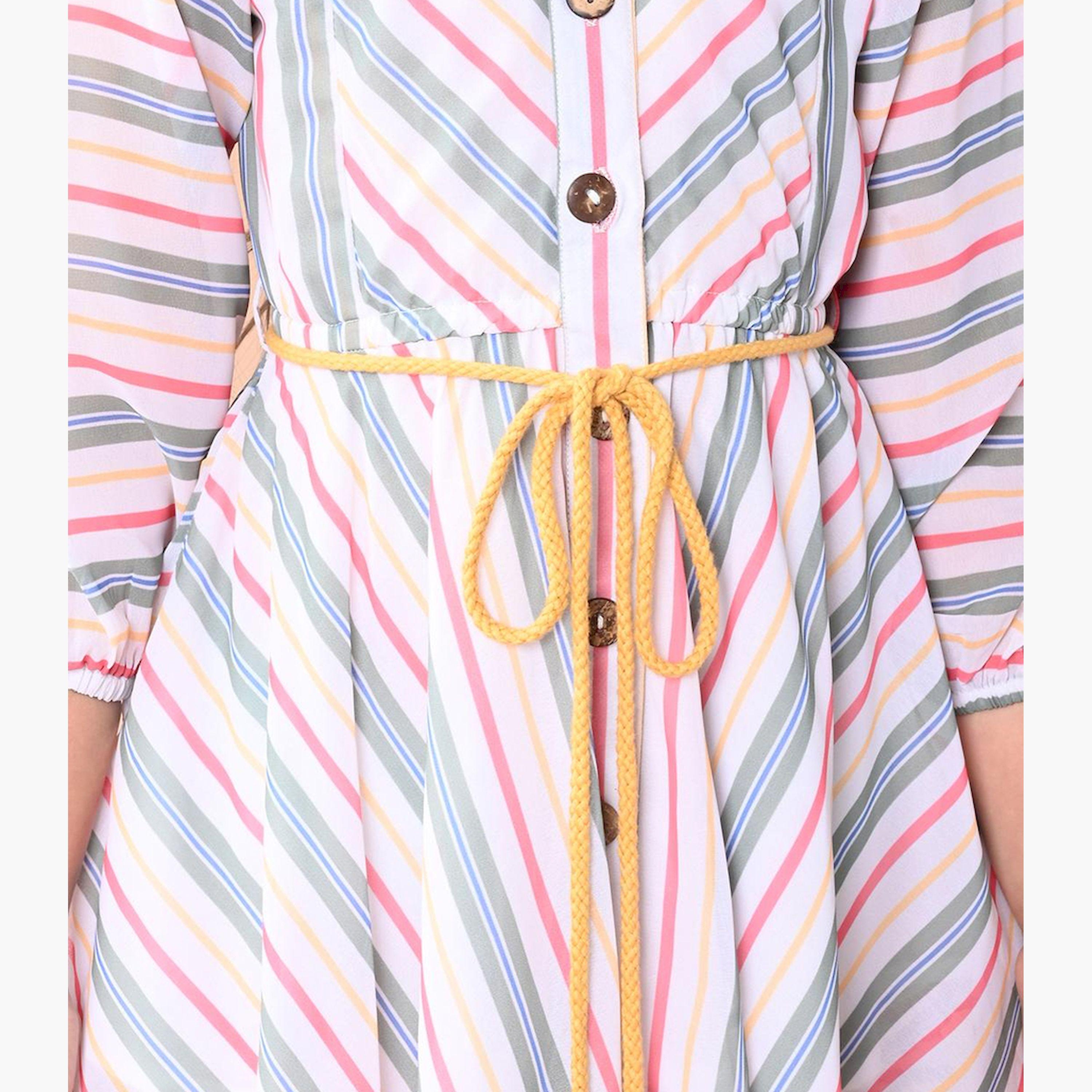 LilPicks X Styli Striped Asymetric Hem 3/4th Sleeve Midi Dress-girls-clothing-dressesandjumpsuits-image-4