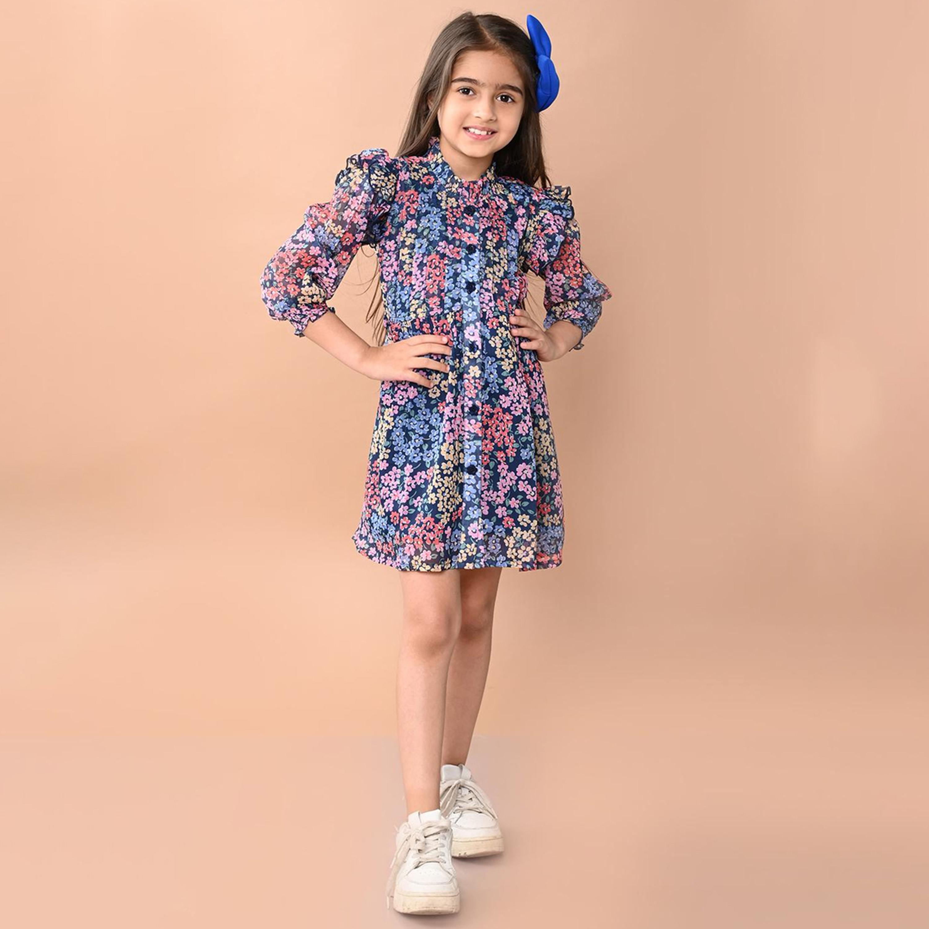 ليبيكس × ستايلي-  فستان قميص شيفون بأكمام منتفخة وطبعة زهور-girls-clothing-dressesandjumpsuits-image-1