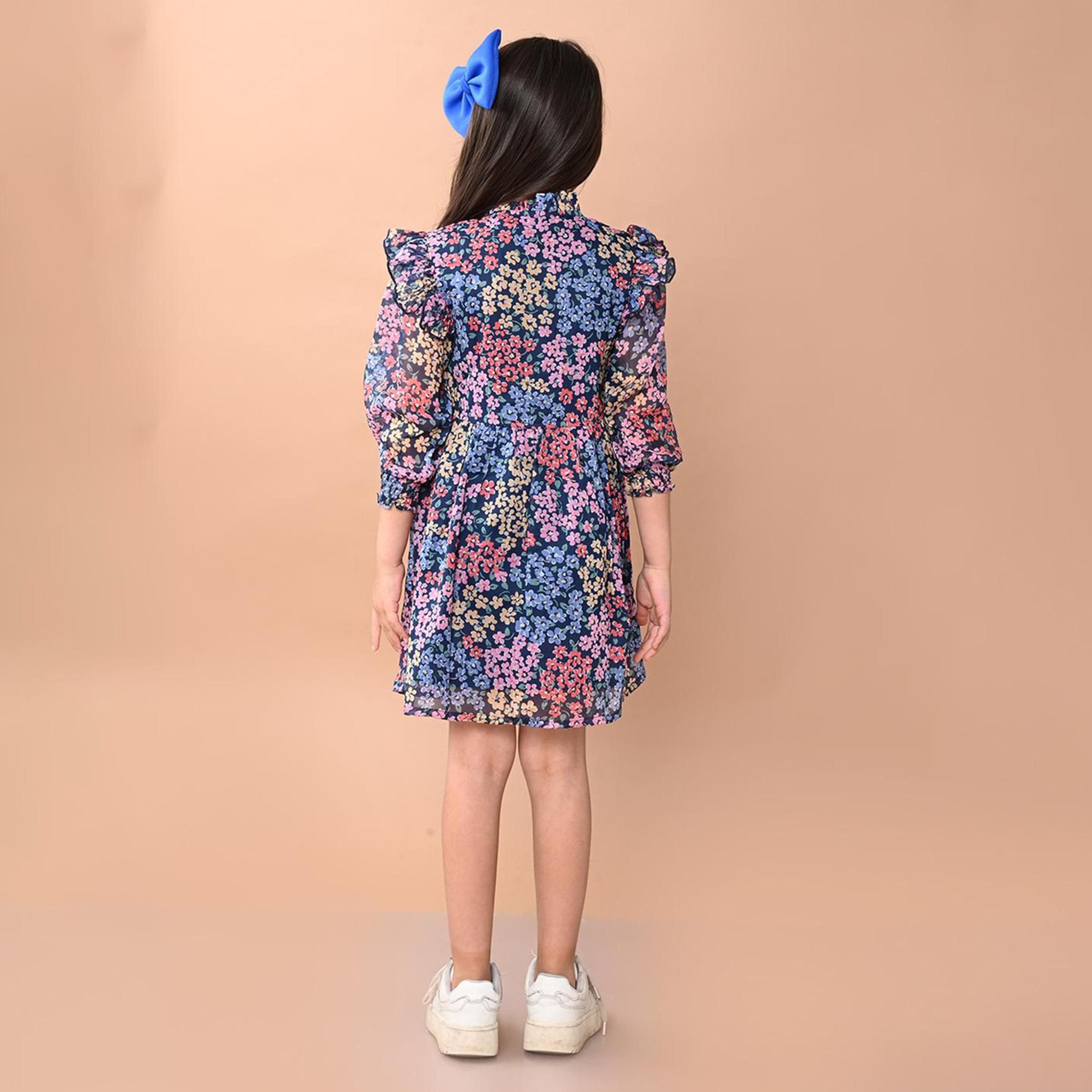 ليبيكس × ستايلي-  فستان قميص شيفون بأكمام منتفخة وطبعة زهور-girls-clothing-dressesandjumpsuits-image-3