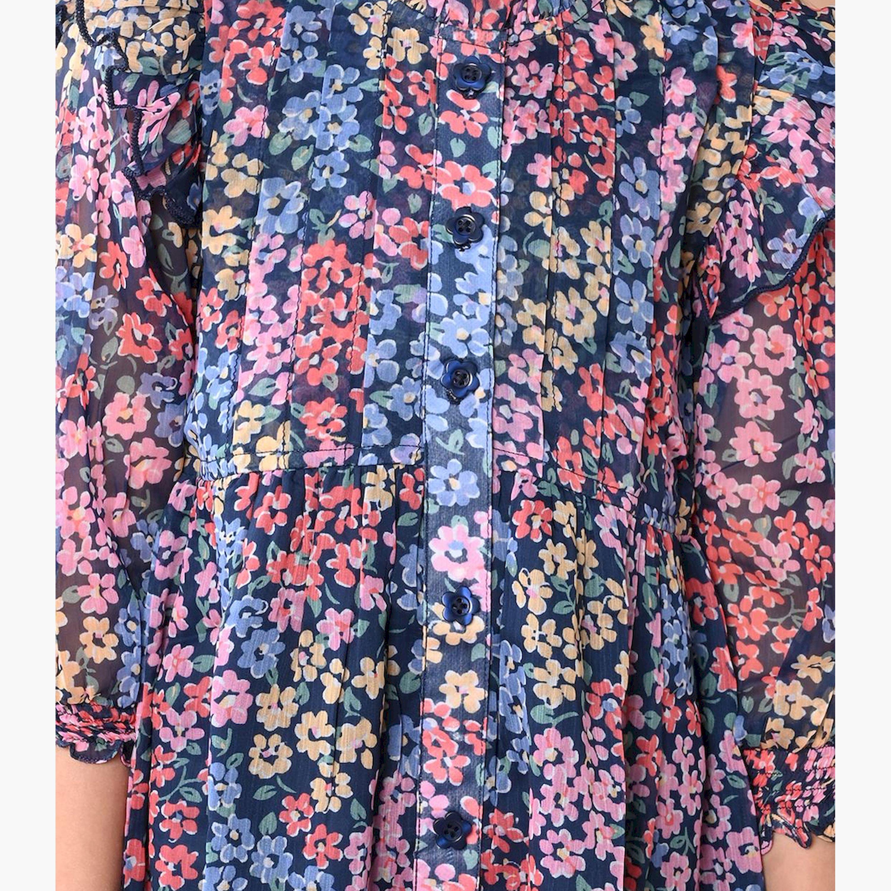 ليبيكس × ستايلي-  فستان قميص شيفون بأكمام منتفخة وطبعة زهور-girls-clothing-dressesandjumpsuits-image-4