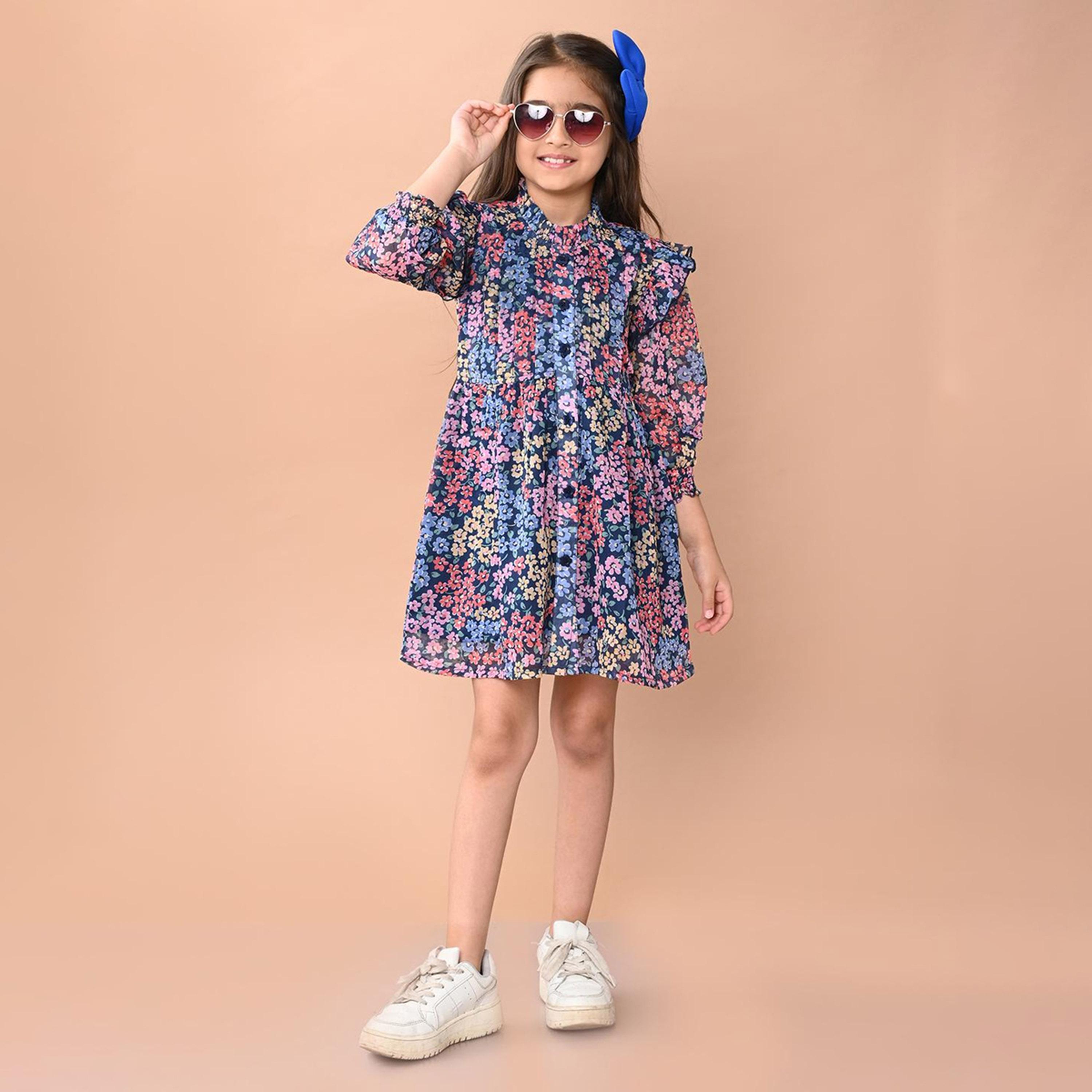 ليبيكس × ستايلي-  فستان قميص شيفون بأكمام منتفخة وطبعة زهور-girls-clothing-dressesandjumpsuits-image-5