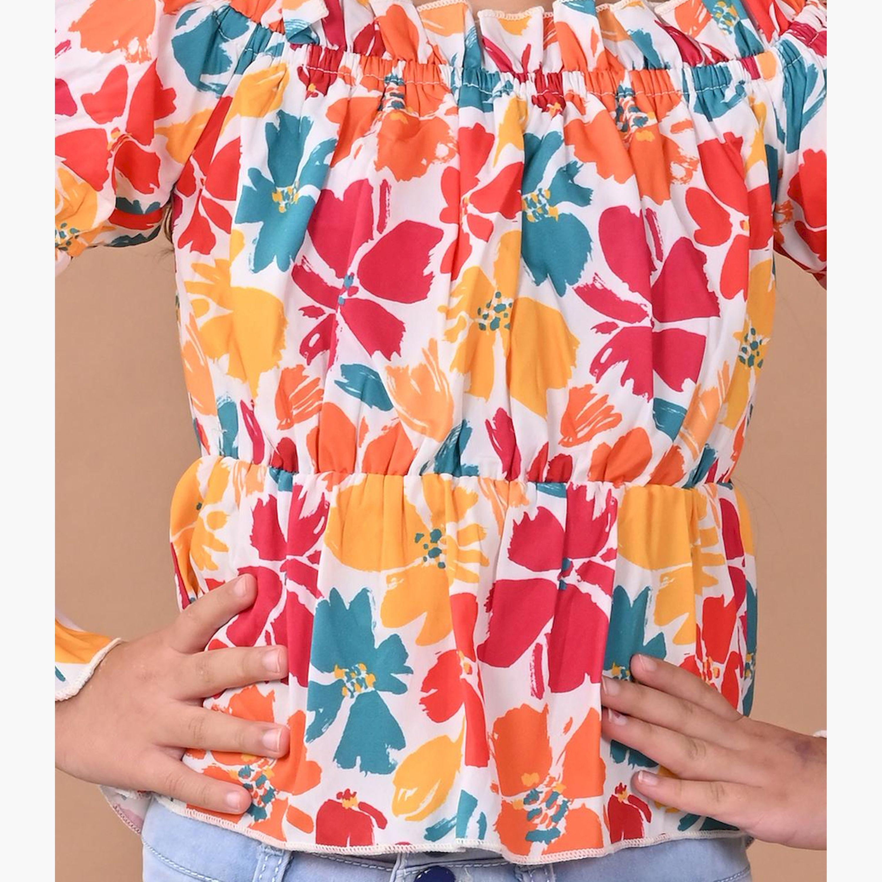 LilPicks X Styli Girls Floral Print Puff Sleeves Cotton Blouson Regular Top-girls-clothing-blousesandshirts-image-3