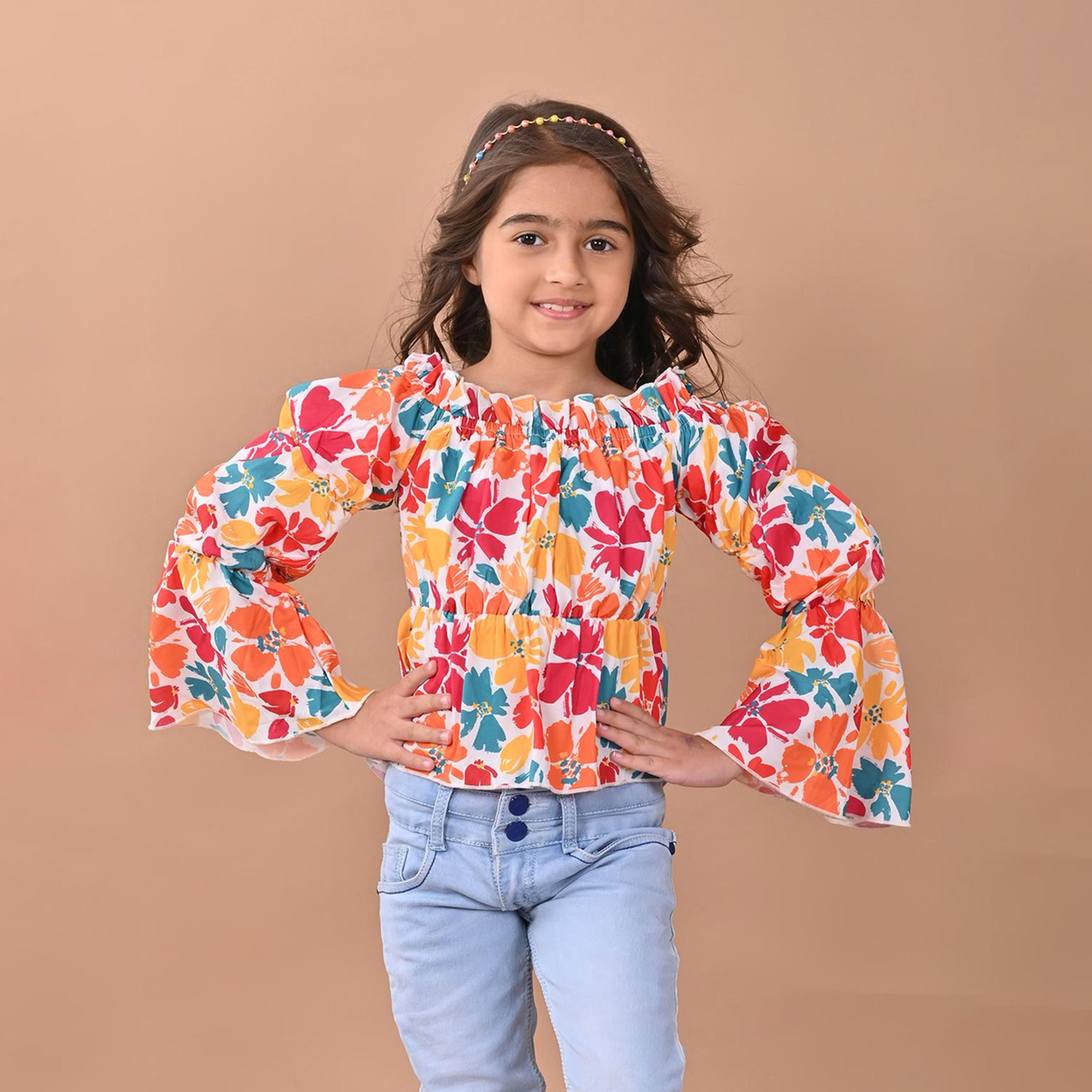ليبيكس × ستايلي-  بلوزة قطنية بأكمام منتفخة ومطبوعة بالزهور للفتيات-girls-clothing-blousesandshirts-image-4
