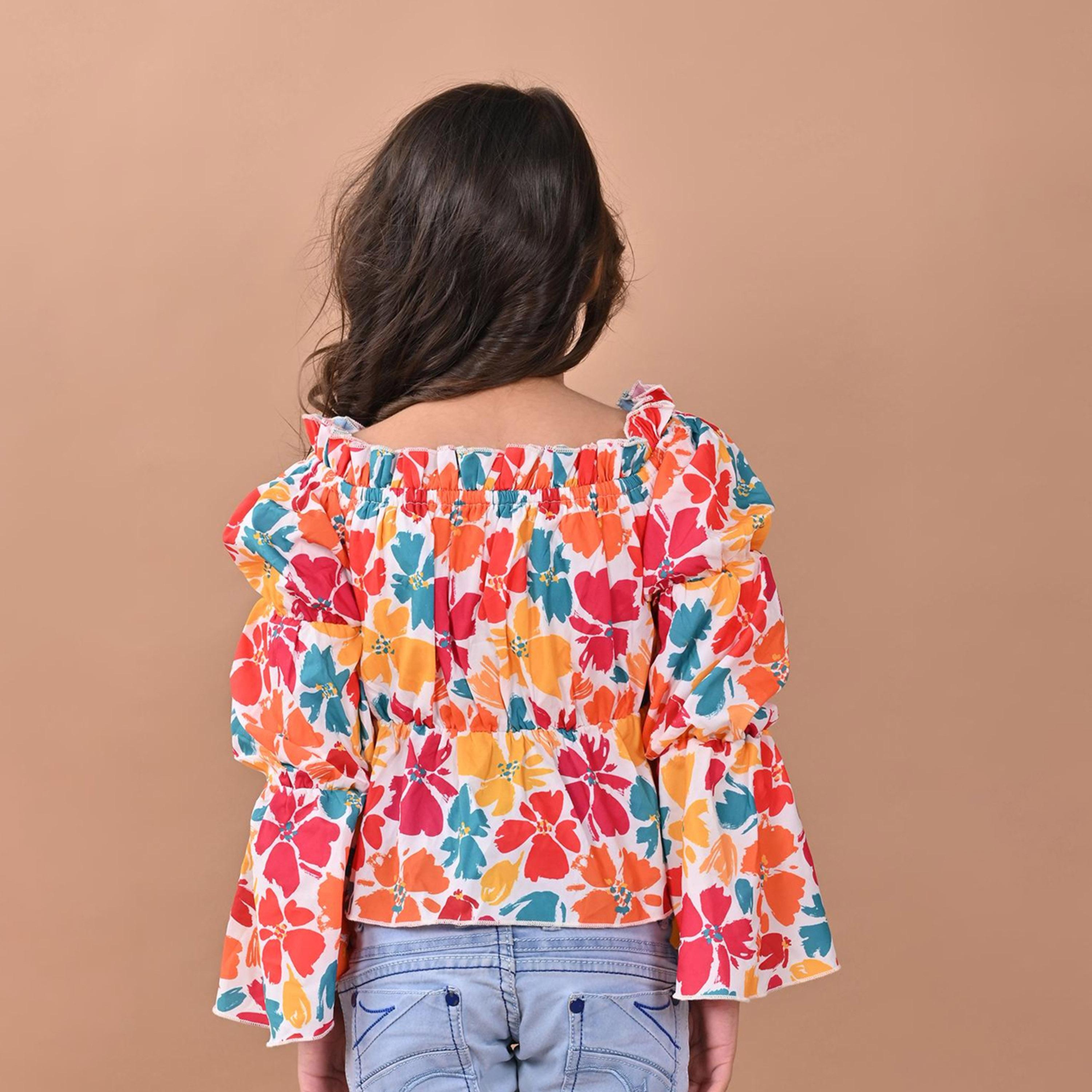 ليبيكس × ستايلي-  بلوزة قطنية بأكمام منتفخة ومطبوعة بالزهور للفتيات-girls-clothing-blousesandshirts-image-5