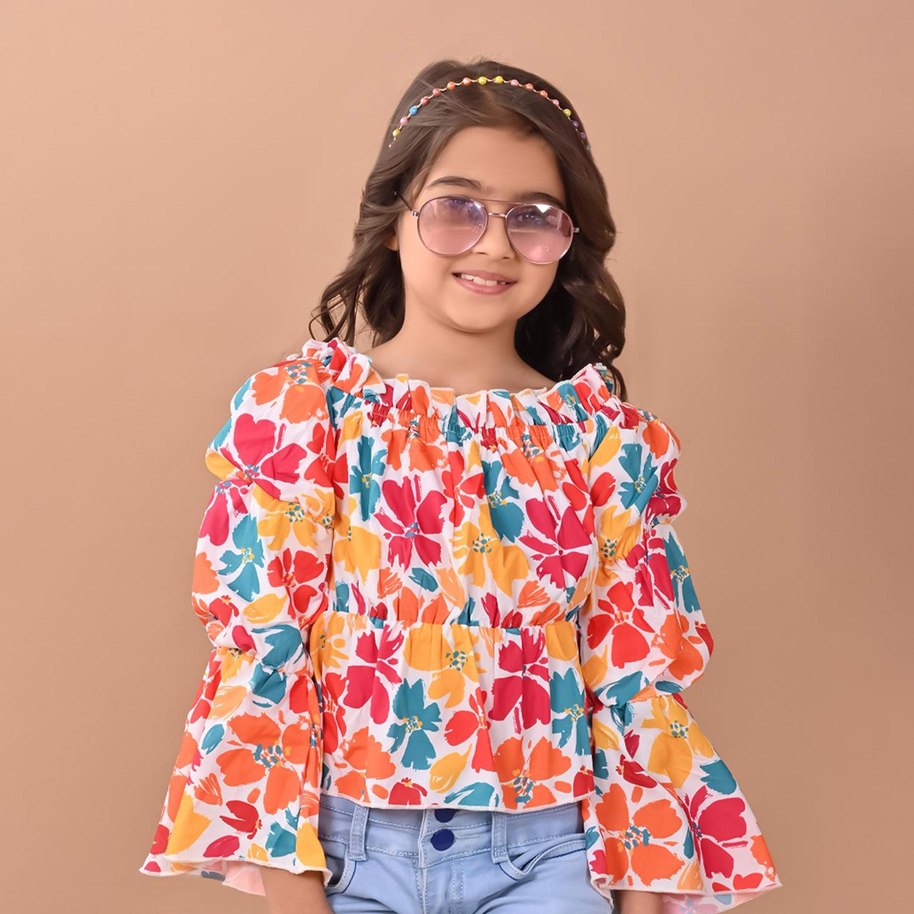 LilPicks X Styli Girls Floral Print Puff Sleeves Cotton Blouson Regular Top-girls-clothing-blousesandshirts-image-6