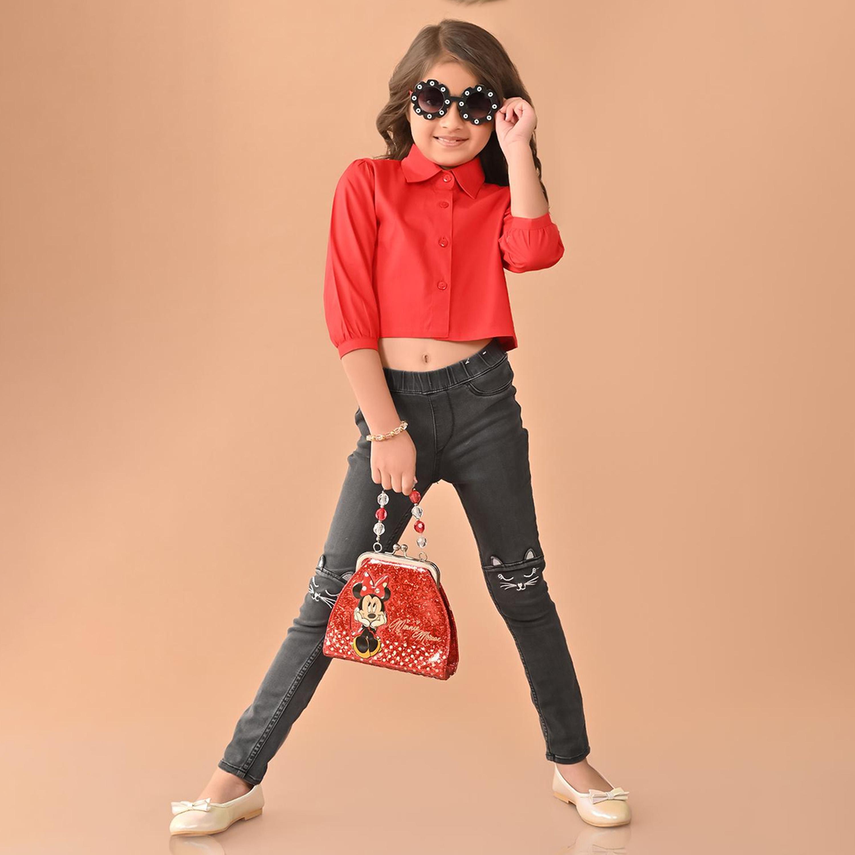 ليبيكس × ستايلي-  ربطة عنق للبنات وبلوزة قطنية مصبوغة-girls-clothing-blousesandshirts-image-1