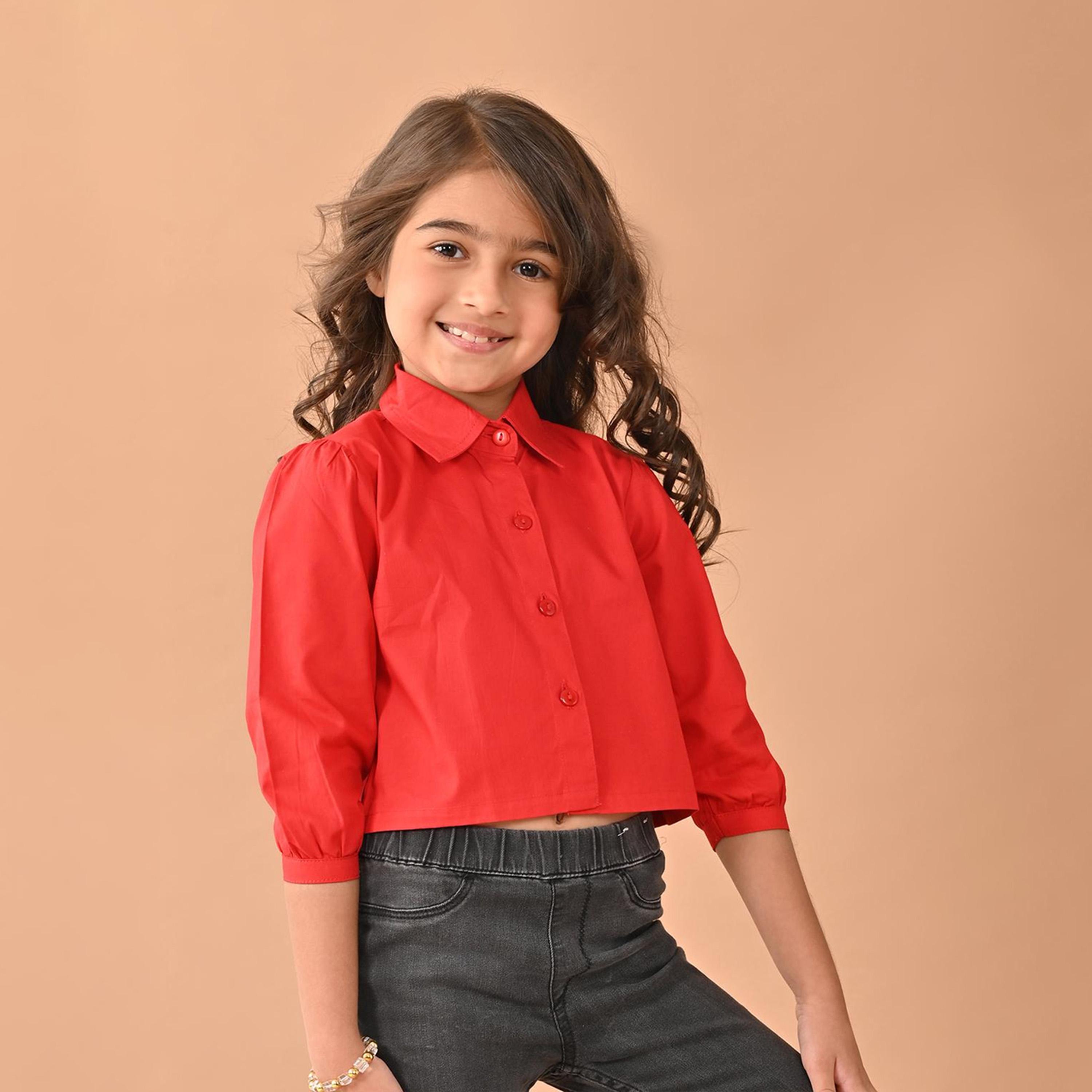 ليبيكس × ستايلي-  ربطة عنق للبنات وبلوزة قطنية مصبوغة-girls-clothing-blousesandshirts-image-3