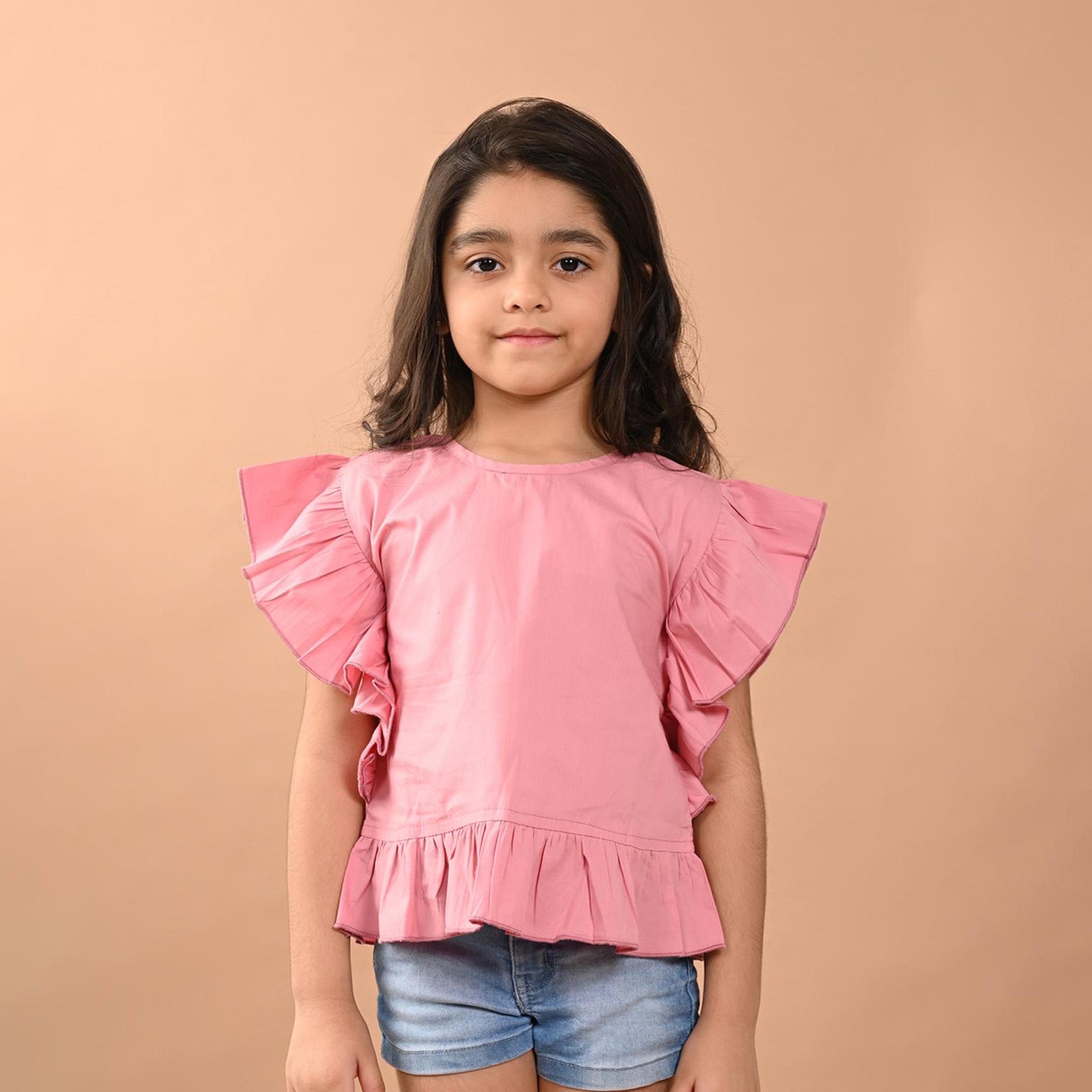 ليبيكس × ستايلي-  بلوزة قصيرة مكشكشة قطن بأكتاف مكشوفة للفتيات-girls-clothing-blousesandshirts-image-2