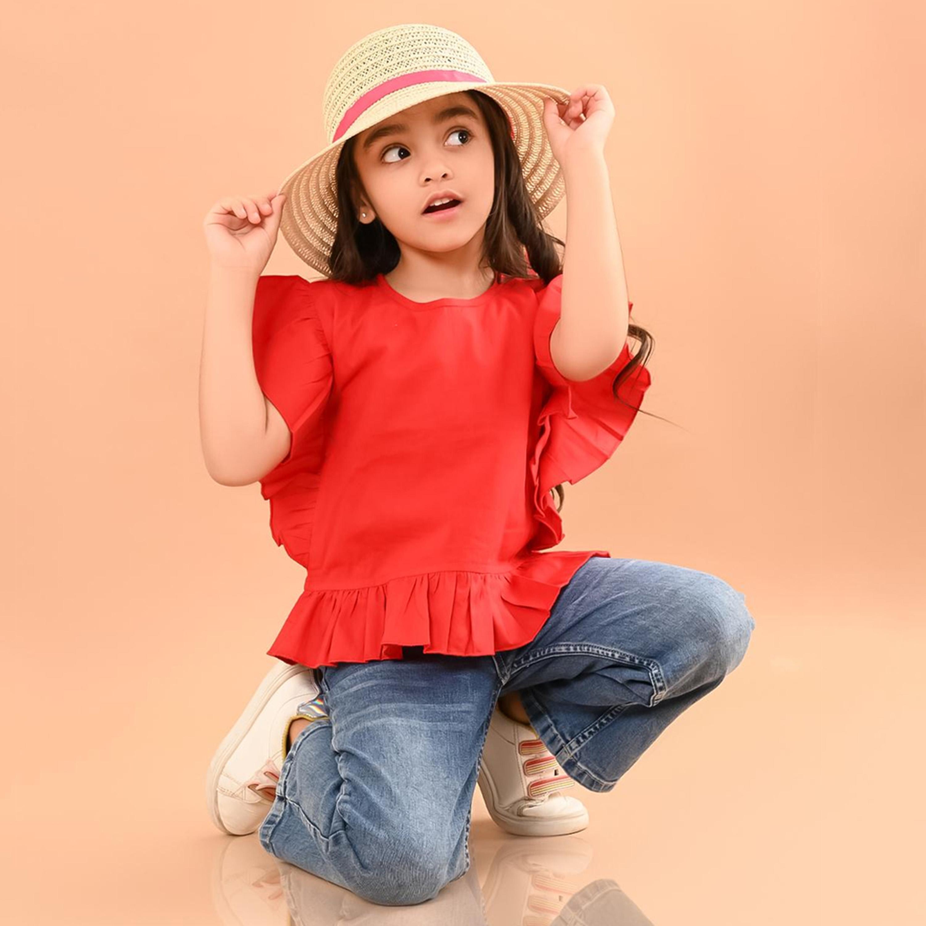 ليبيكس × ستايلي-  بلوزة عادية بأكمام رفرفة وطيات للفتيات-girls-clothing-blousesandshirts-image-1
