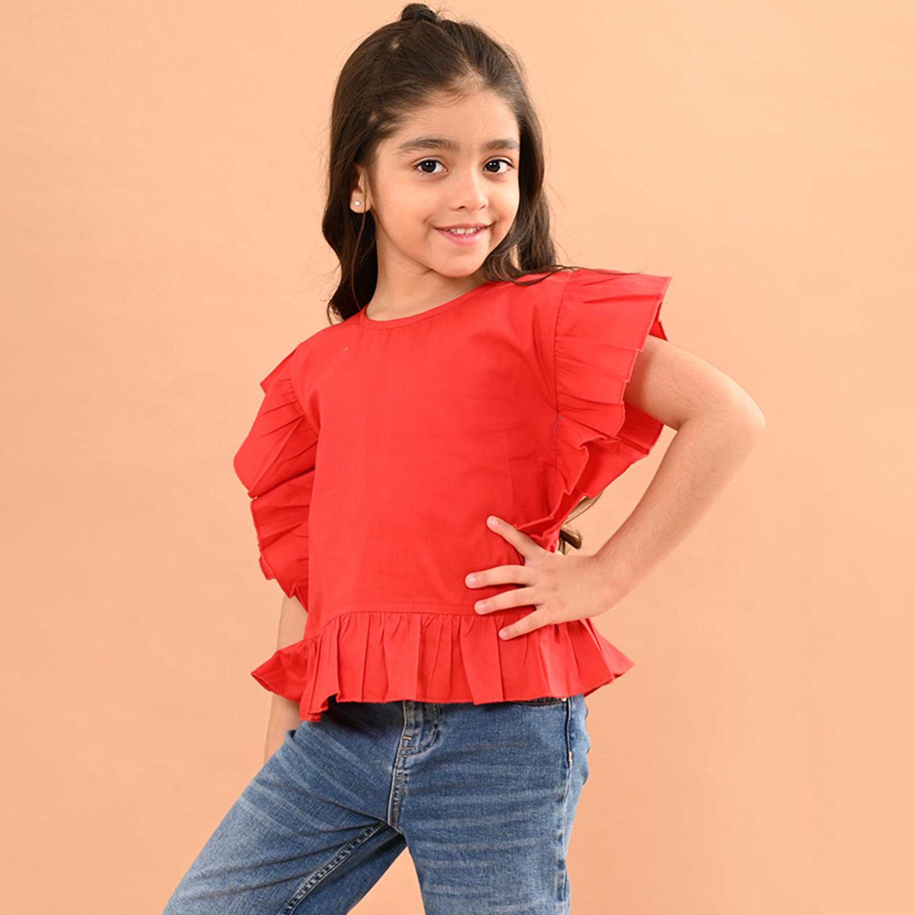 ليبيكس × ستايلي-  بلوزة عادية بأكمام رفرفة وطيات للفتيات-girls-clothing-blousesandshirts-image-2