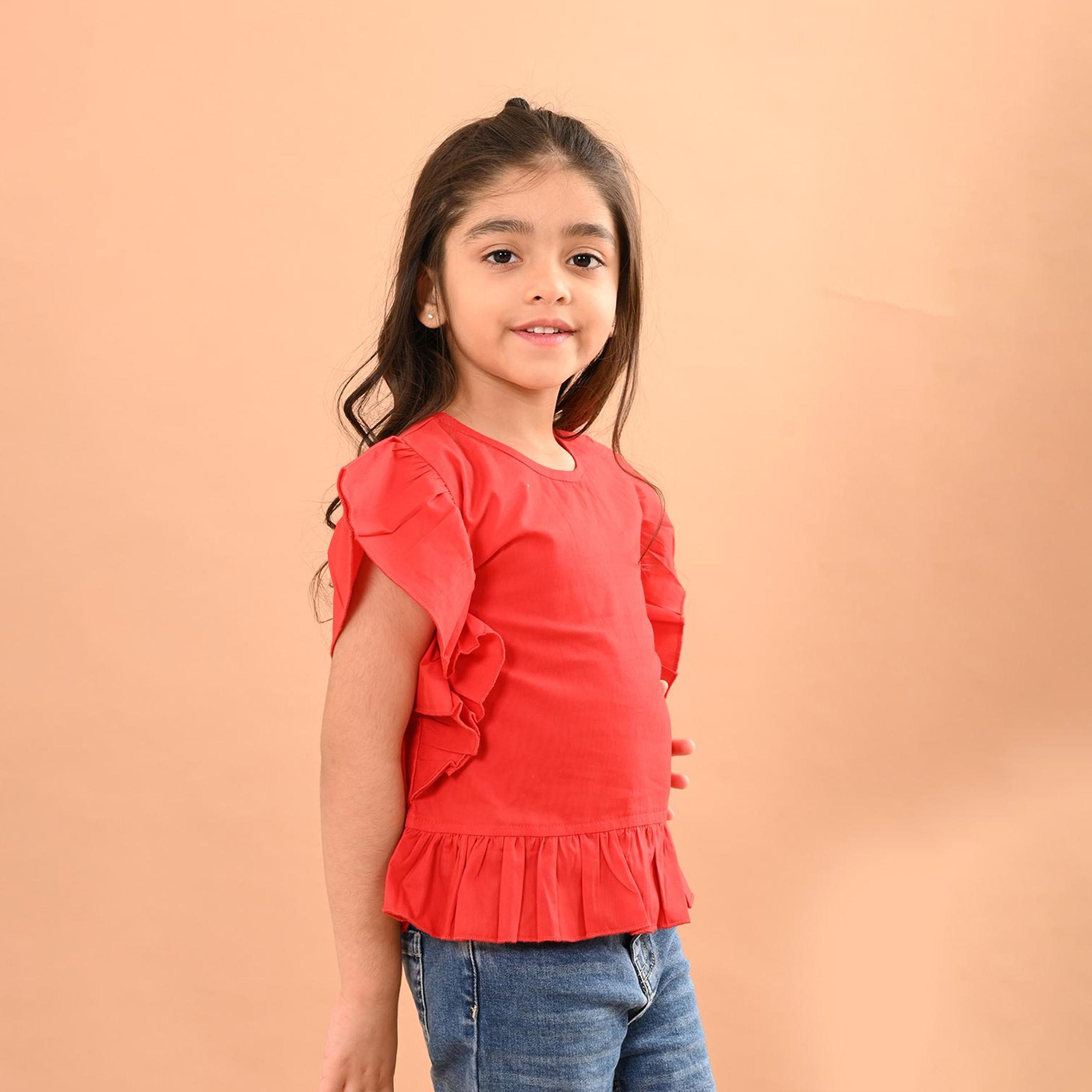 ليبيكس × ستايلي-  بلوزة عادية بأكمام رفرفة وطيات للفتيات-girls-clothing-blousesandshirts-image-3