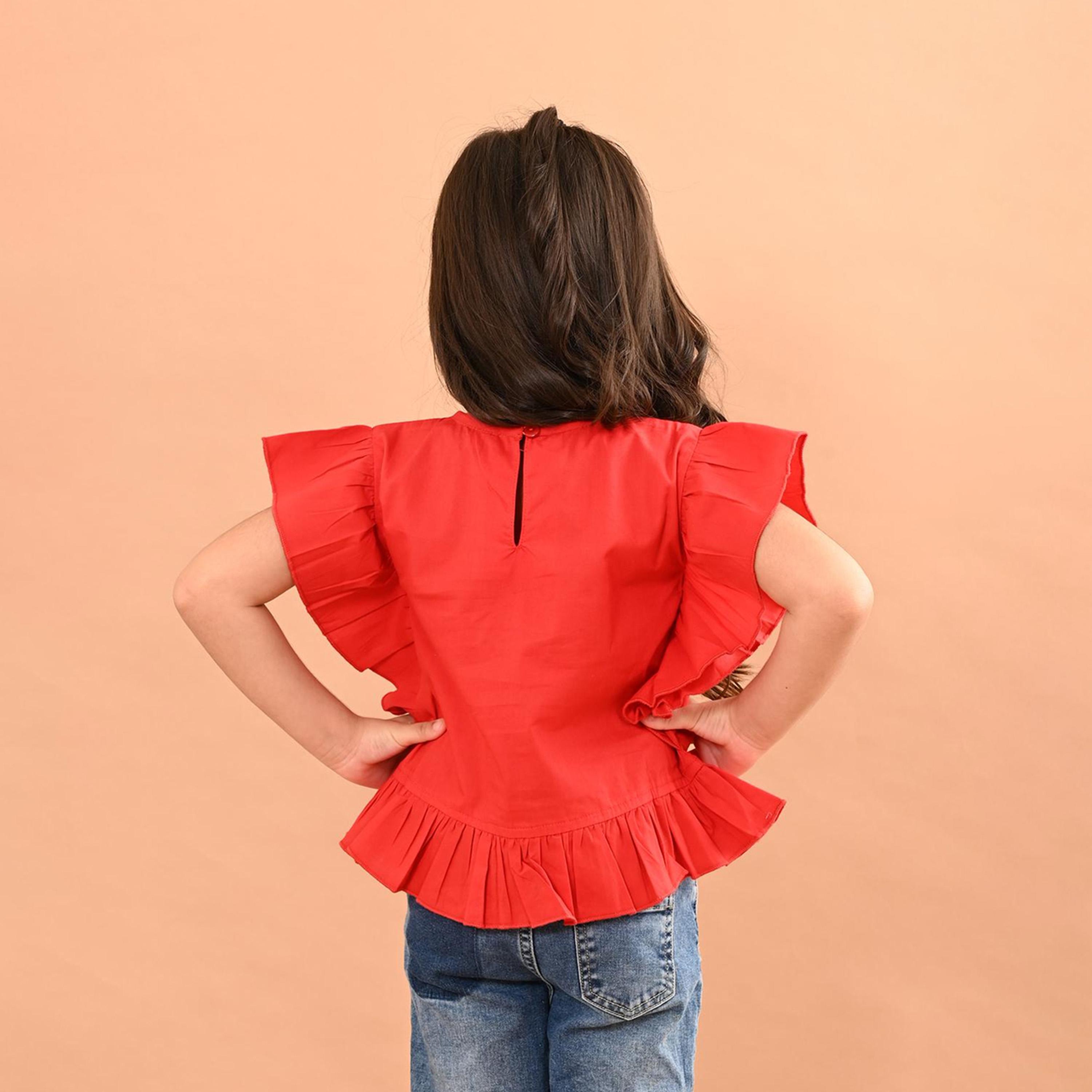 ليبيكس × ستايلي-  بلوزة عادية بأكمام رفرفة وطيات للفتيات-girls-clothing-blousesandshirts-image-4