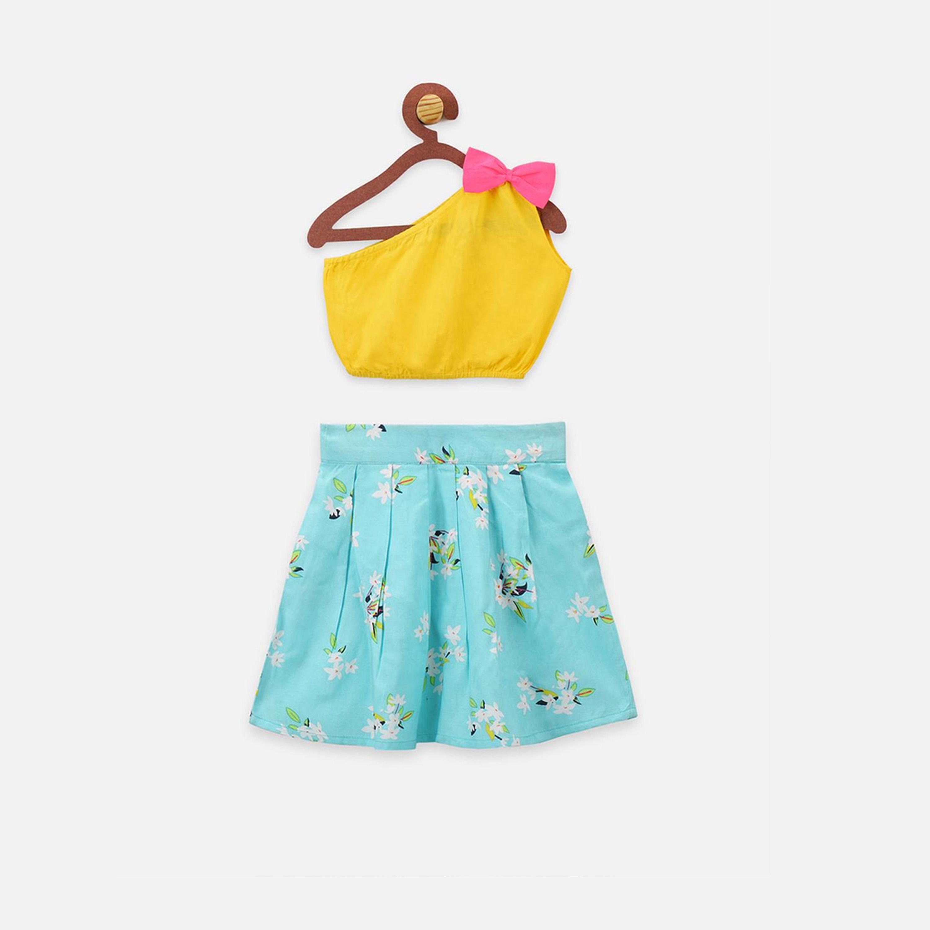 LilPicks X Styli Girls Yellow & Blue Solid Top with Skirt-girls-clothing-setsandcoords-image-1